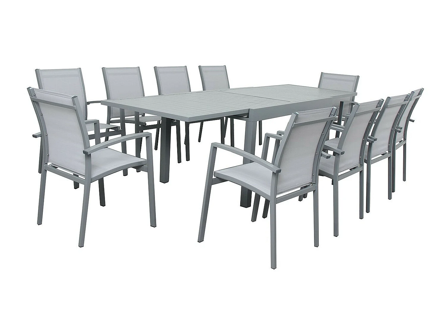 Table de jardin extensible aluminium 135/270cm + 10 fauteuils empilables textilène gris - ANDRA 10