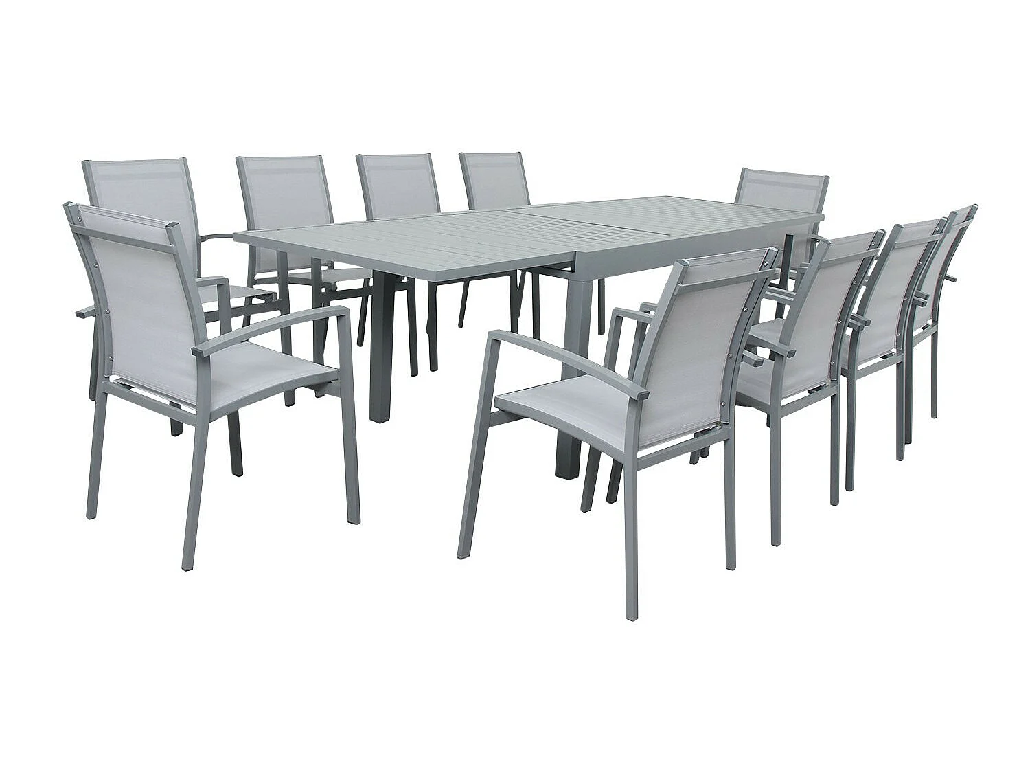 Table de jardin extensible aluminium 135/270cm + 10 fauteuils empilables textilène gris - ANDRA 10