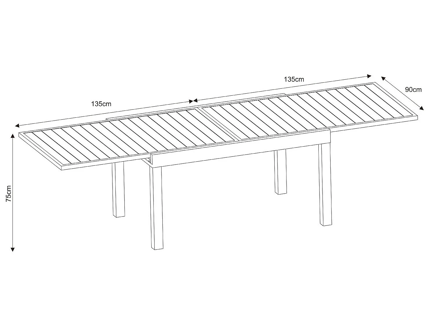 Table de jardin extensible aluminium 135/270cm + 10 fauteuils empilables textilène gris - ANDRA 10