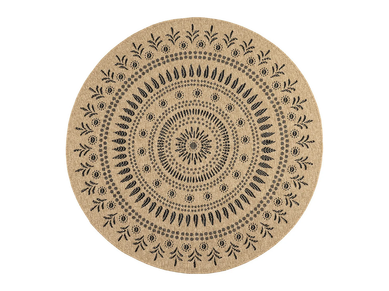 Tapis extérieur rond - 120cm - naturel - 100% polypropylène résistant aux UV - 1400 gr/m² - IZAR