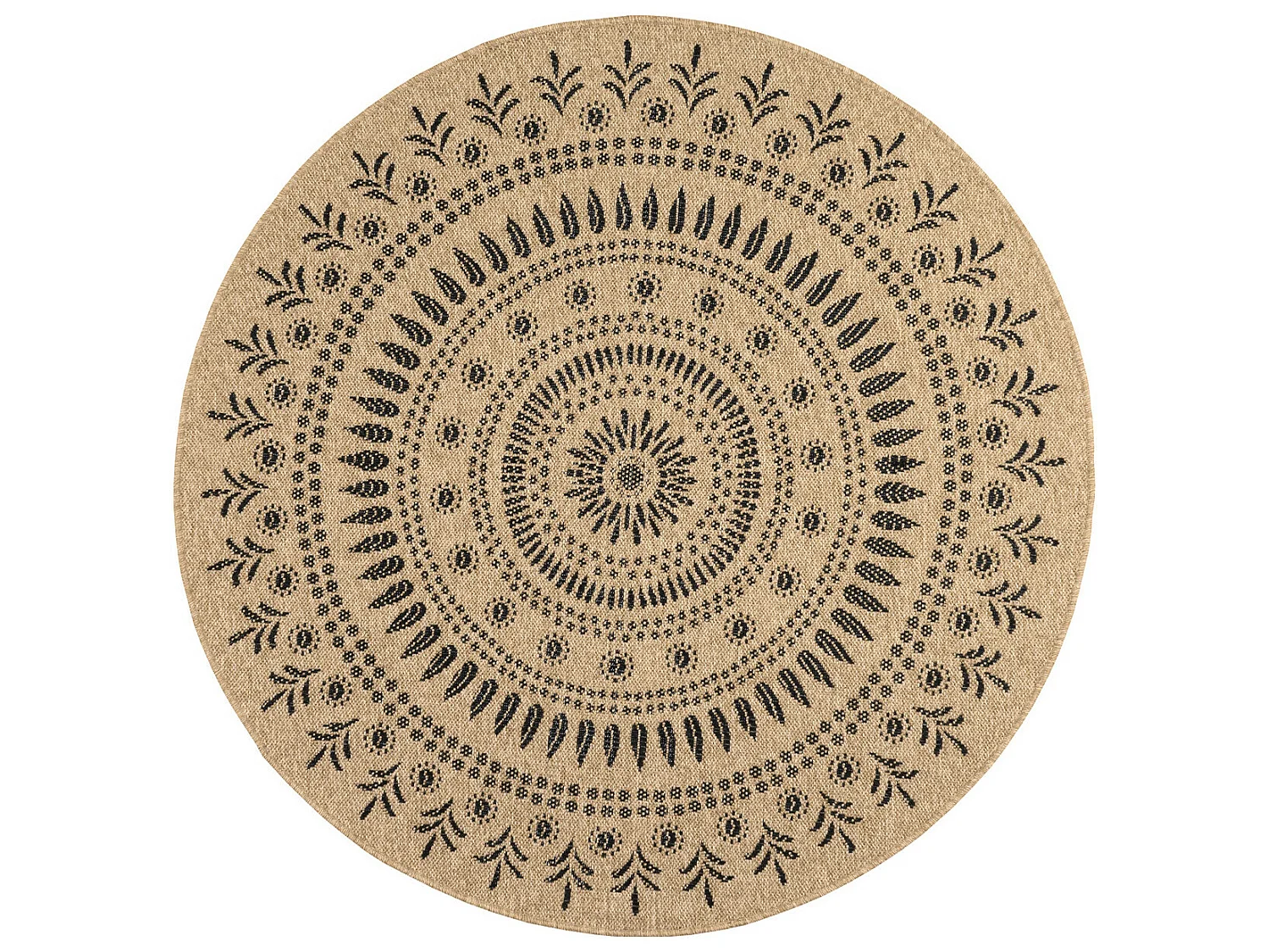 Tapis extérieur rond - 120cm - naturel - 100% polypropylène résistant aux UV - 1400 gr/m² - IZAR