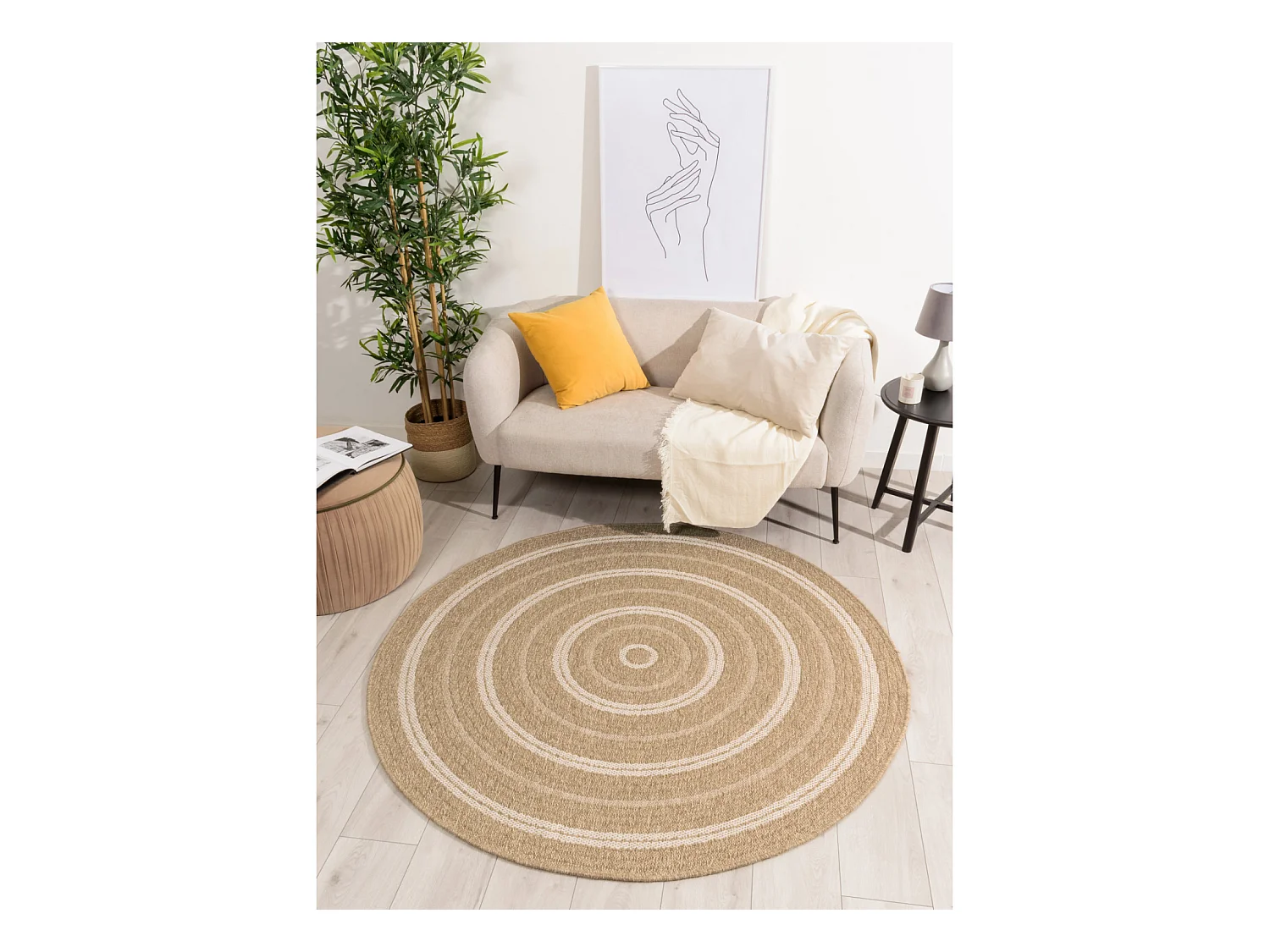 Tapis extérieur rond - 160cm - naturel - 100% polypropylène résistant aux UV - 1400 gr/m² - TYCIA