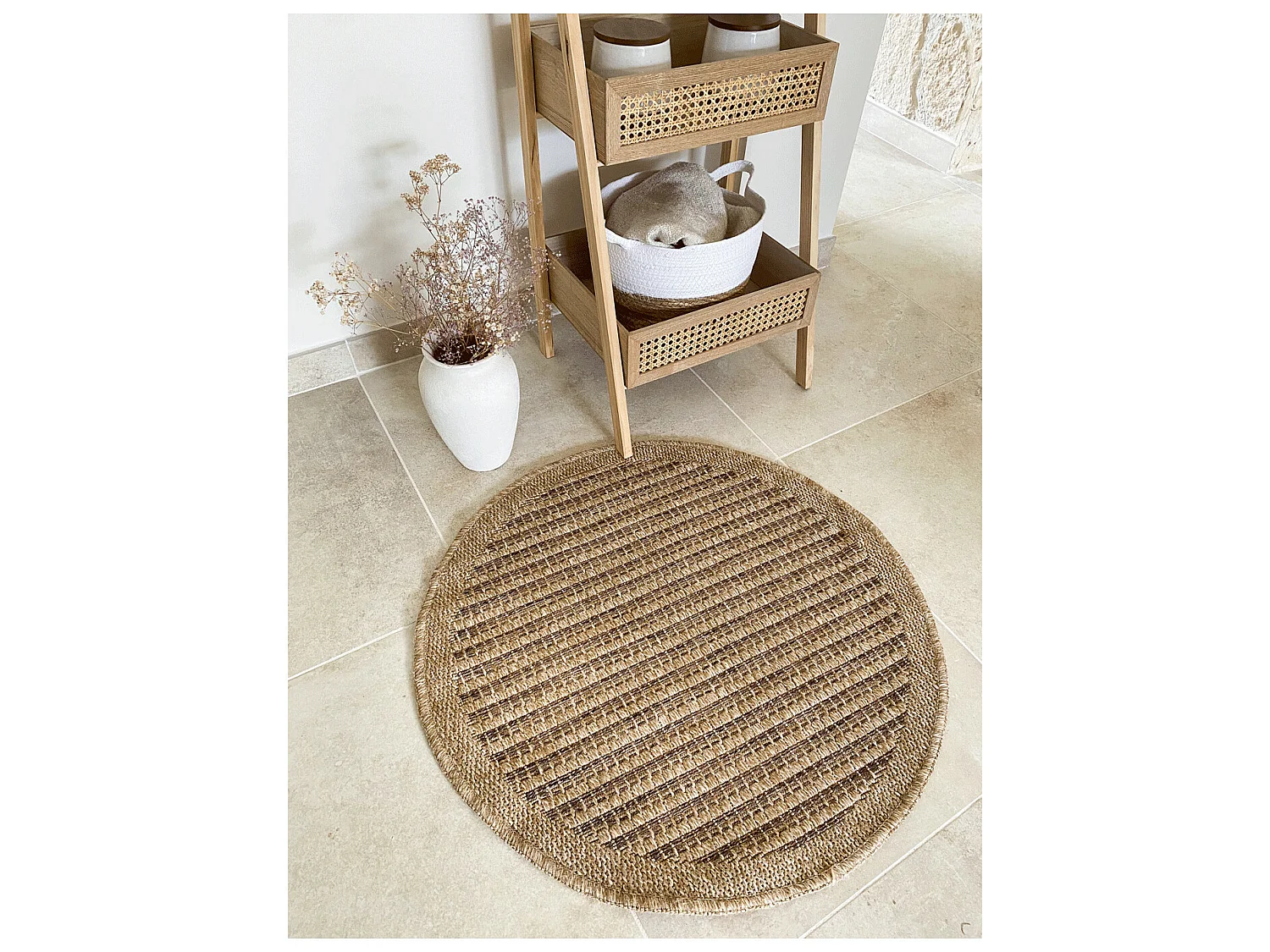 Tapis extérieur rond - 80cm - naturel - 100% polypropylène résistant aux UV - 1400 gr/m² - KAFÉ