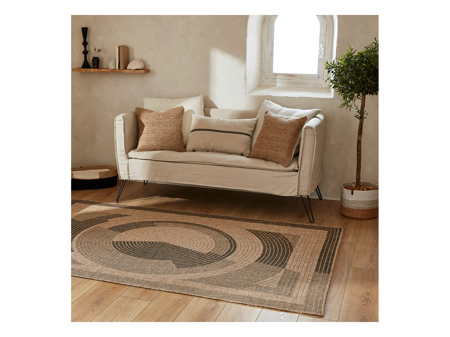 Tapis extérieur - 200x290cm - naturel - 100% polypropylène résistant aux UV - 1400 gr/m² - CORA