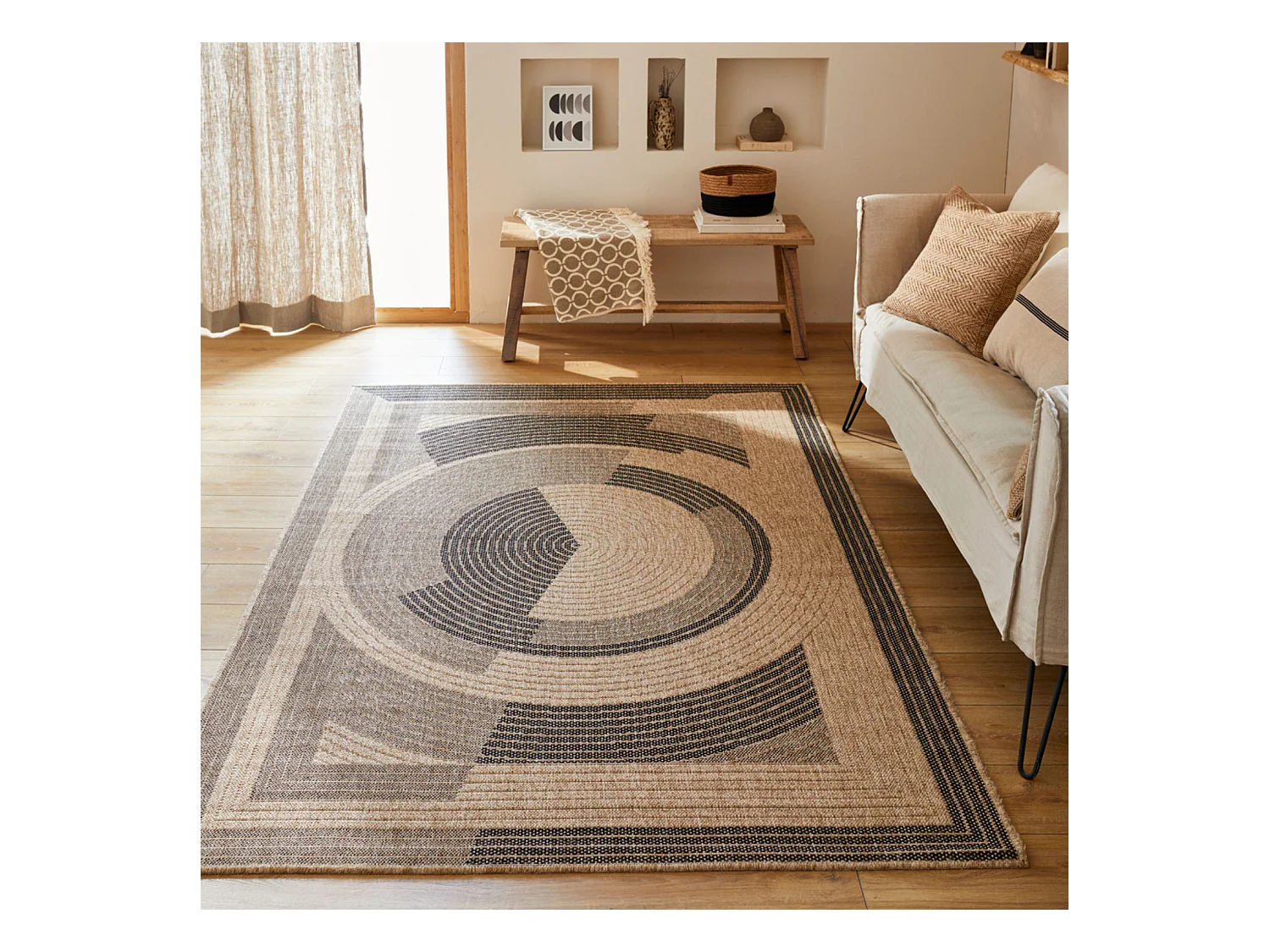 Tapis extérieur - 200x290cm - naturel - 100% polypropylène résistant aux UV - 1400 gr/m² - CORA