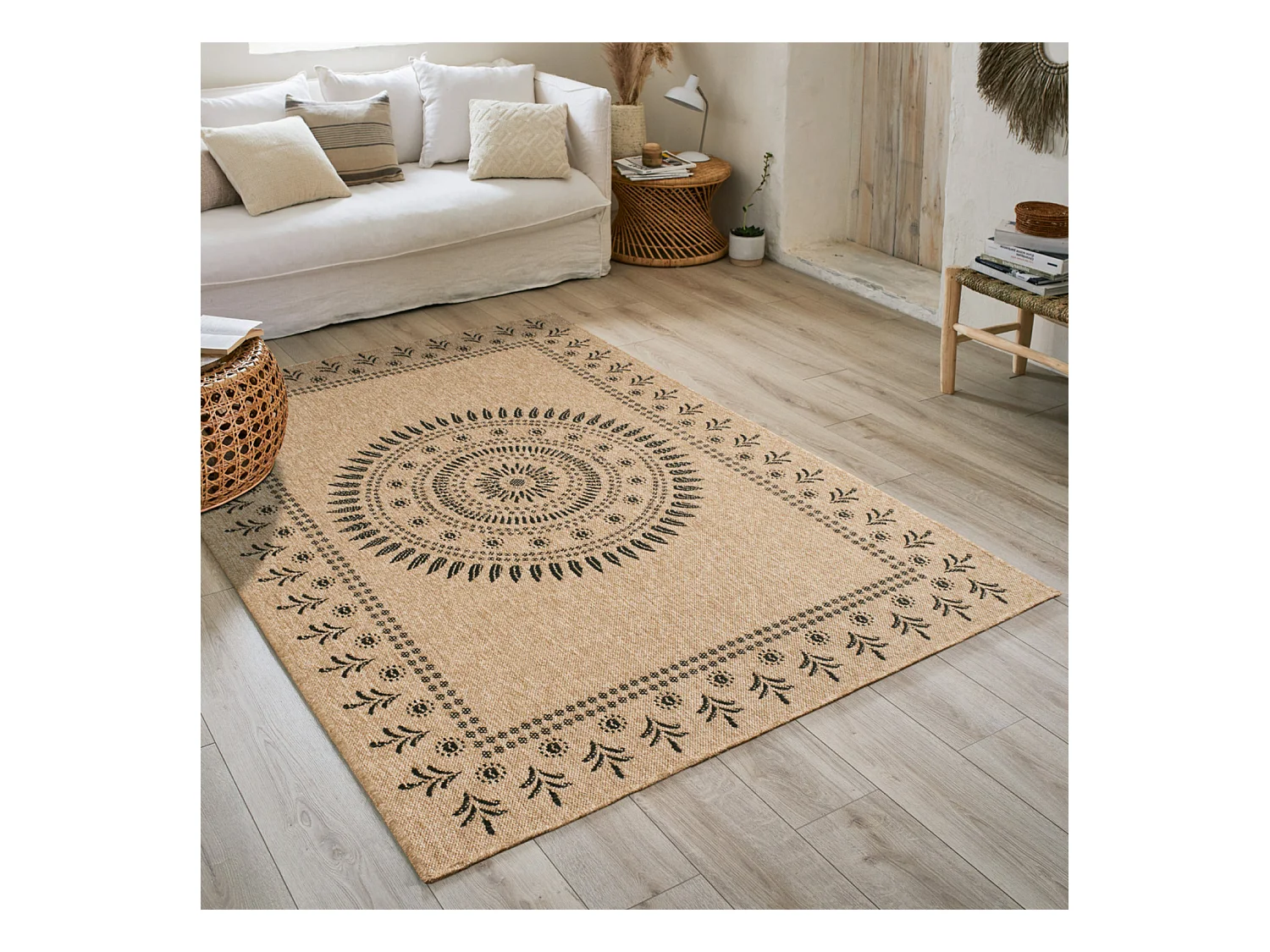 Tapis extérieur - 120x170cm - naturel - 100% polypropylène résistant aux UV - 1400 gr/m² - IZAR