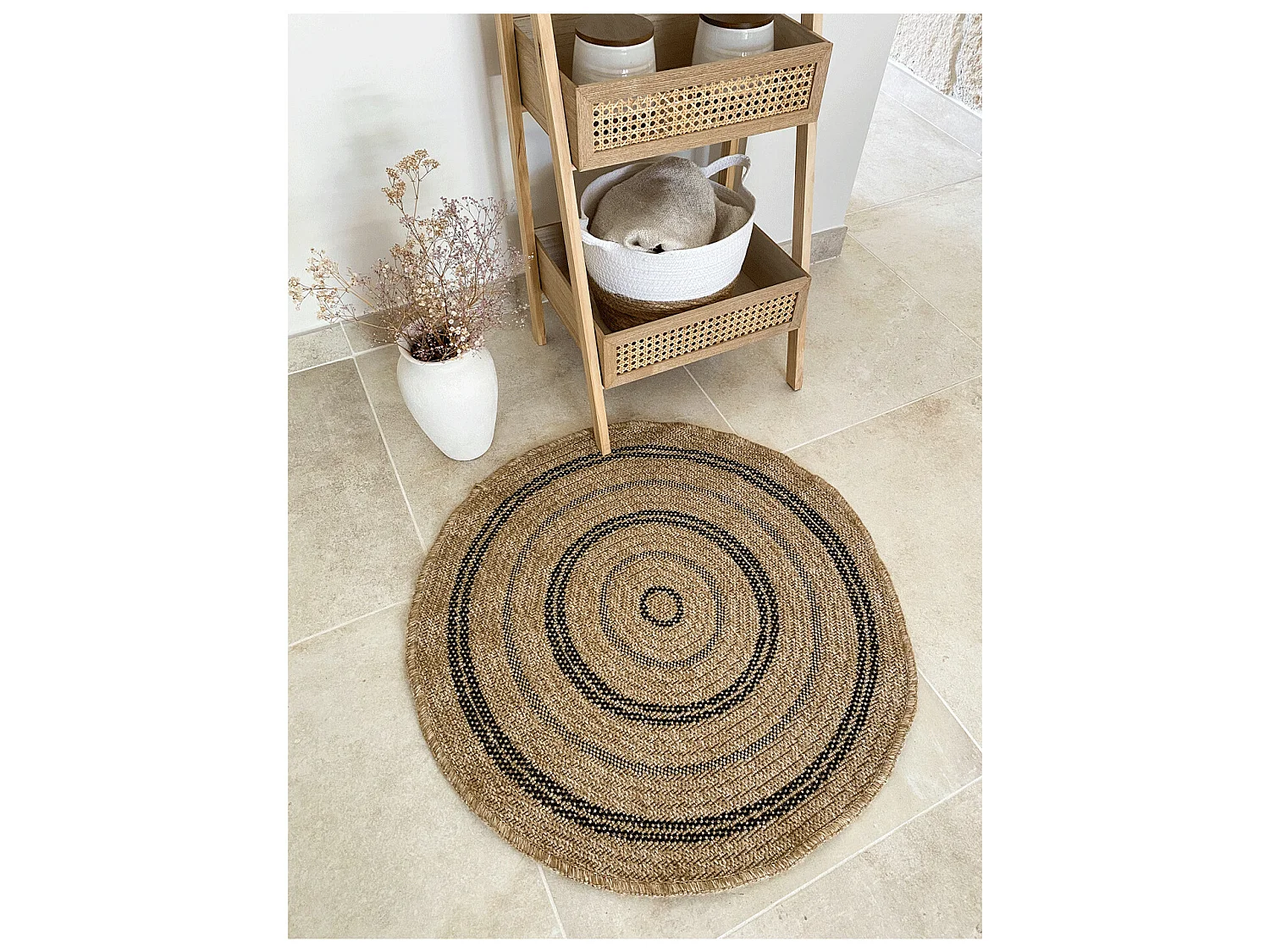 Tapis extérieur rond - 80cm - naturel - 100% polypropylène résistant aux UV - 1400 gr/m² - NOUR