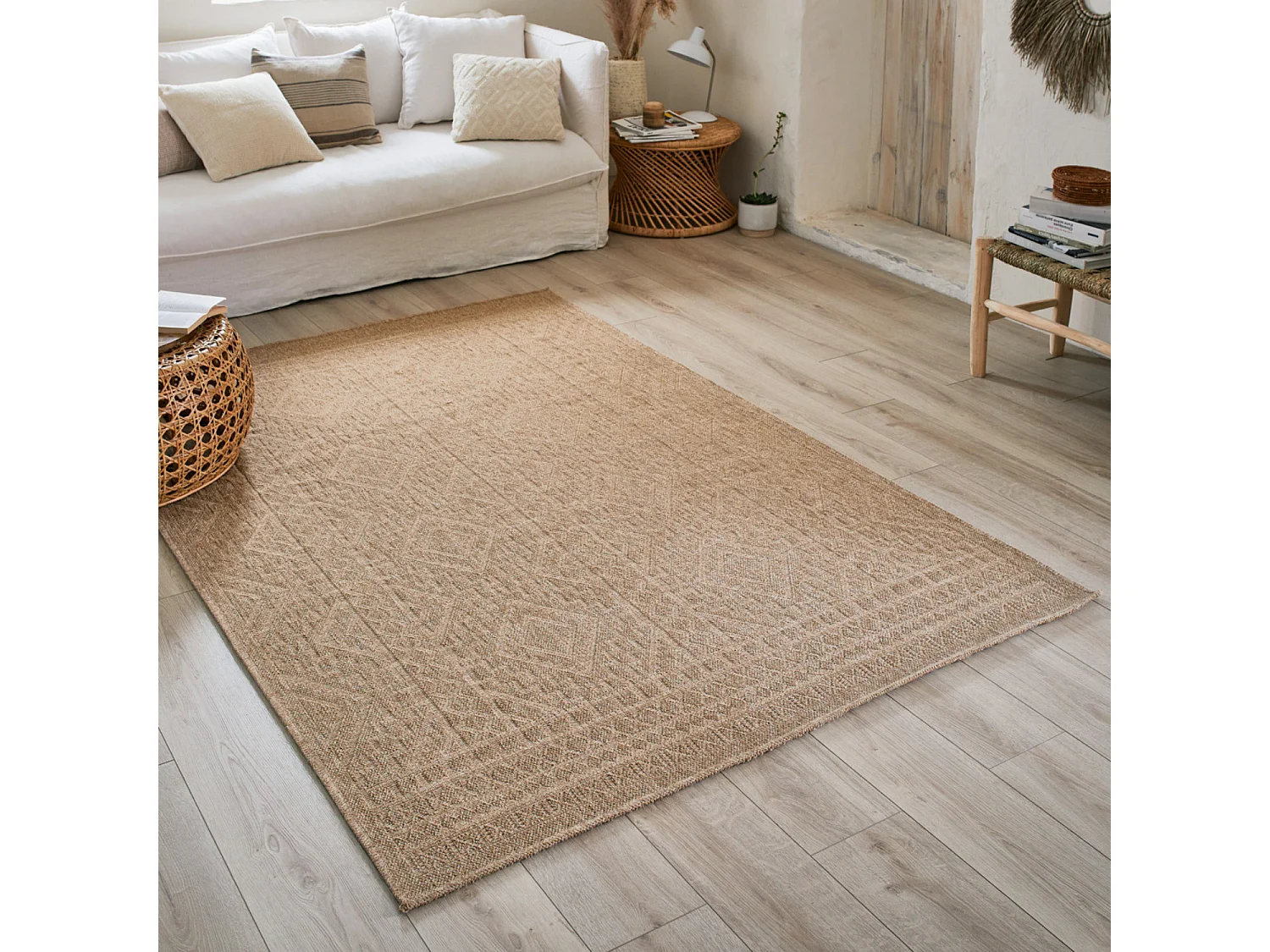 Tapis extérieur - 120x170cm - naturel - 100% polypropylène résistant aux UV - 1400 gr/m² - LUANA