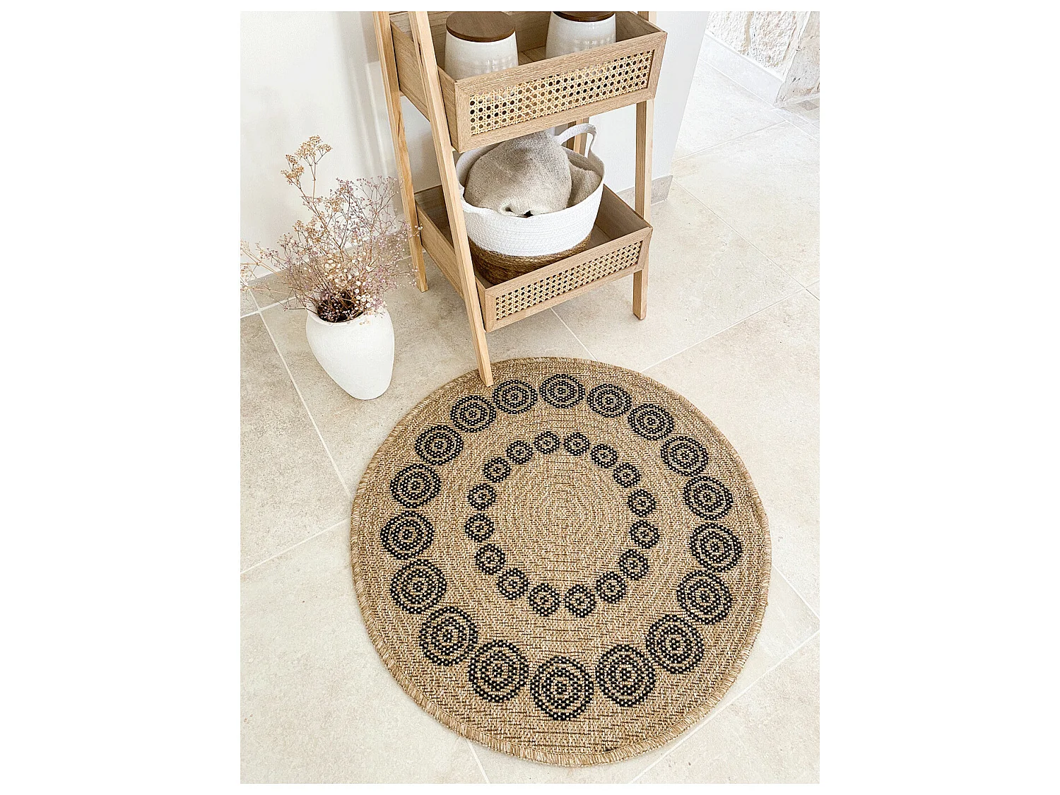Tapis extérieur rond - 80cm - naturel - 100% polypropylène résistant aux UV - 1400 gr/m² - HOYA