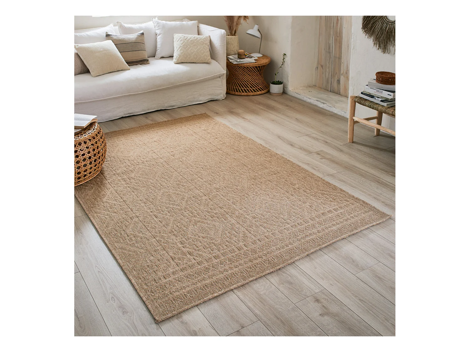 Tapis extérieur - 160x230cm - naturel - 100% polypropylène résistant aux UV - 1400 gr/m² - LUANA