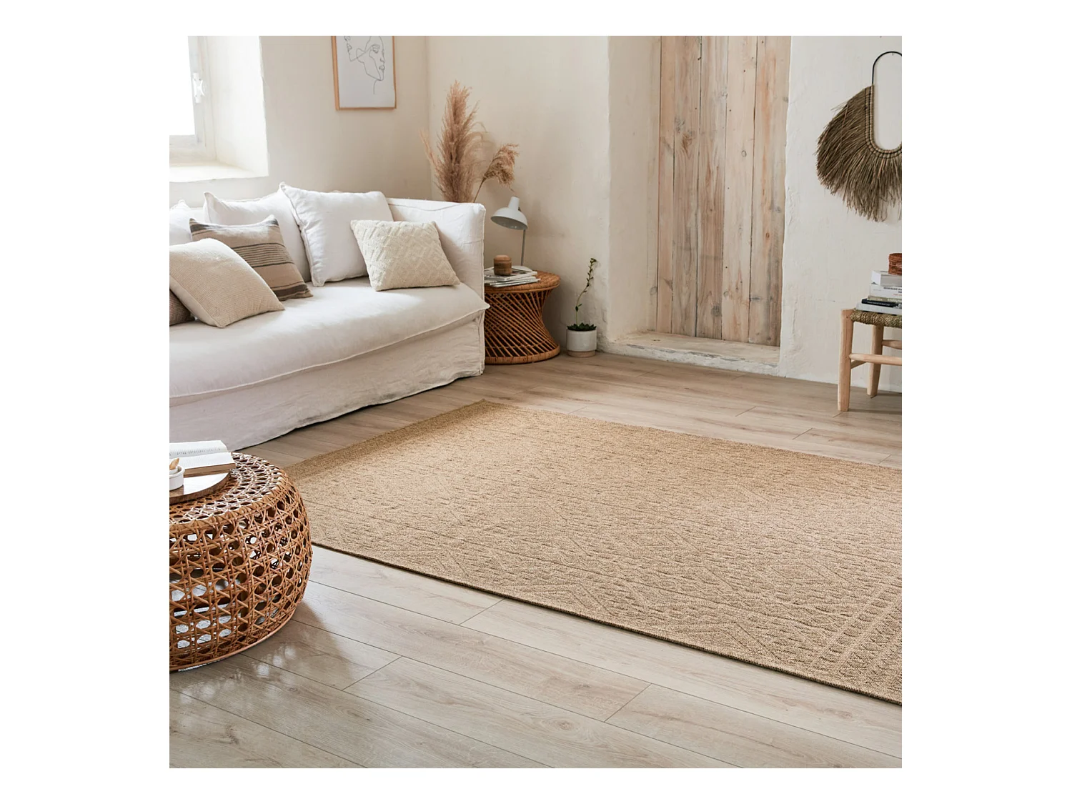 Tapis extérieur - 160x230cm - naturel - 100% polypropylène résistant aux UV - 1400 gr/m² - LUANA