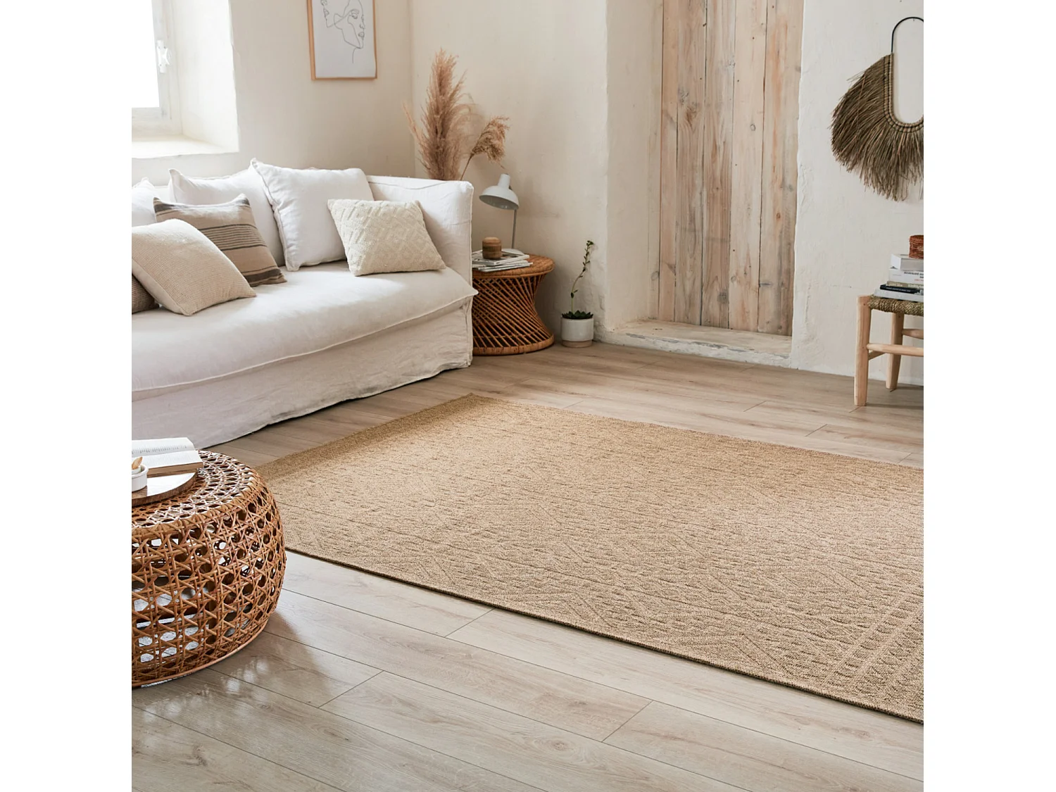 Tapis extérieur - 160x230cm - naturel - 100% polypropylène résistant aux UV - 1400 gr/m² - LUANA