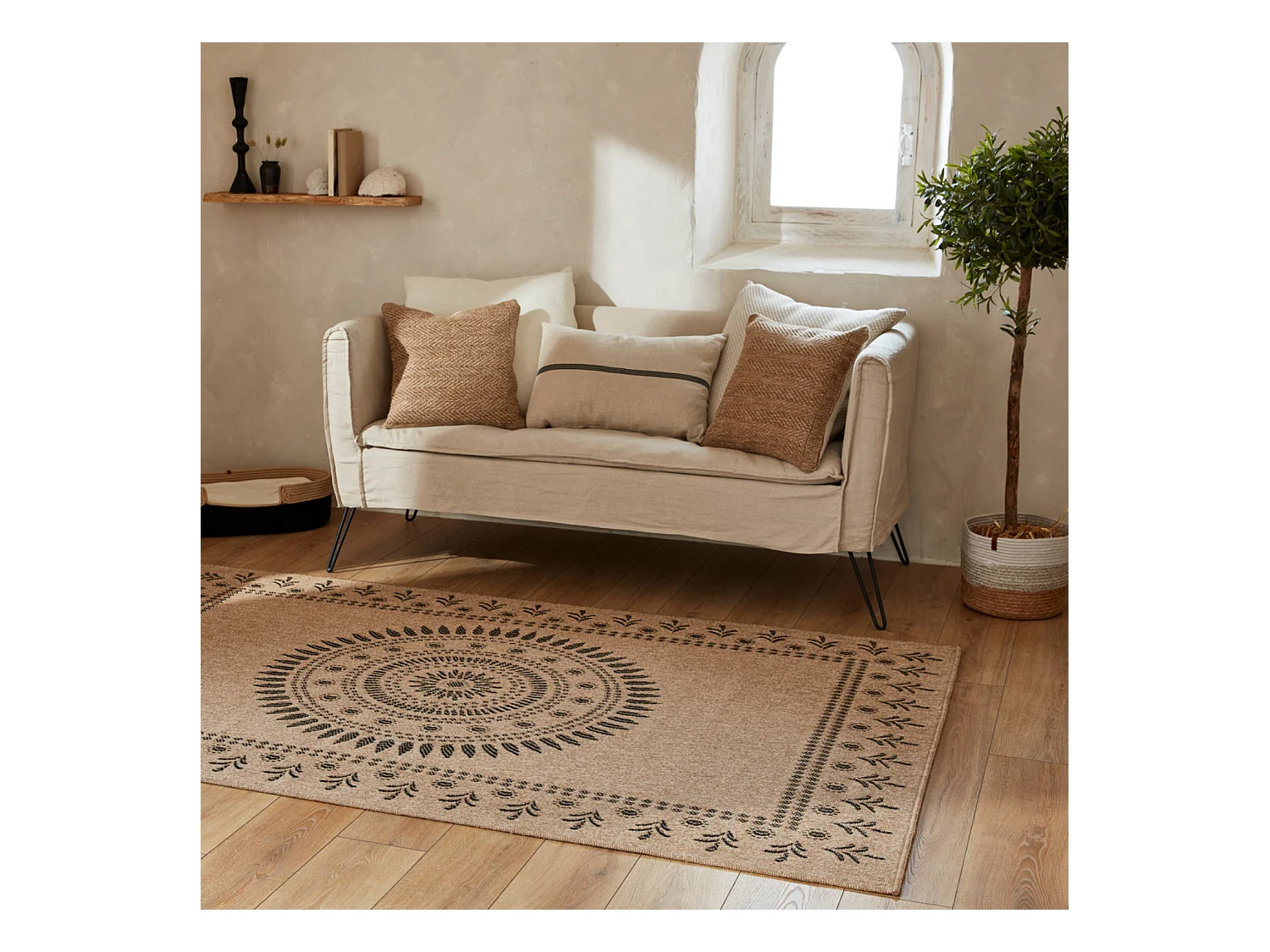 Tapis extérieur - 200x290cm - naturel - 100% polypropylène résistant aux UV - 1400 gr/m² - IZAR