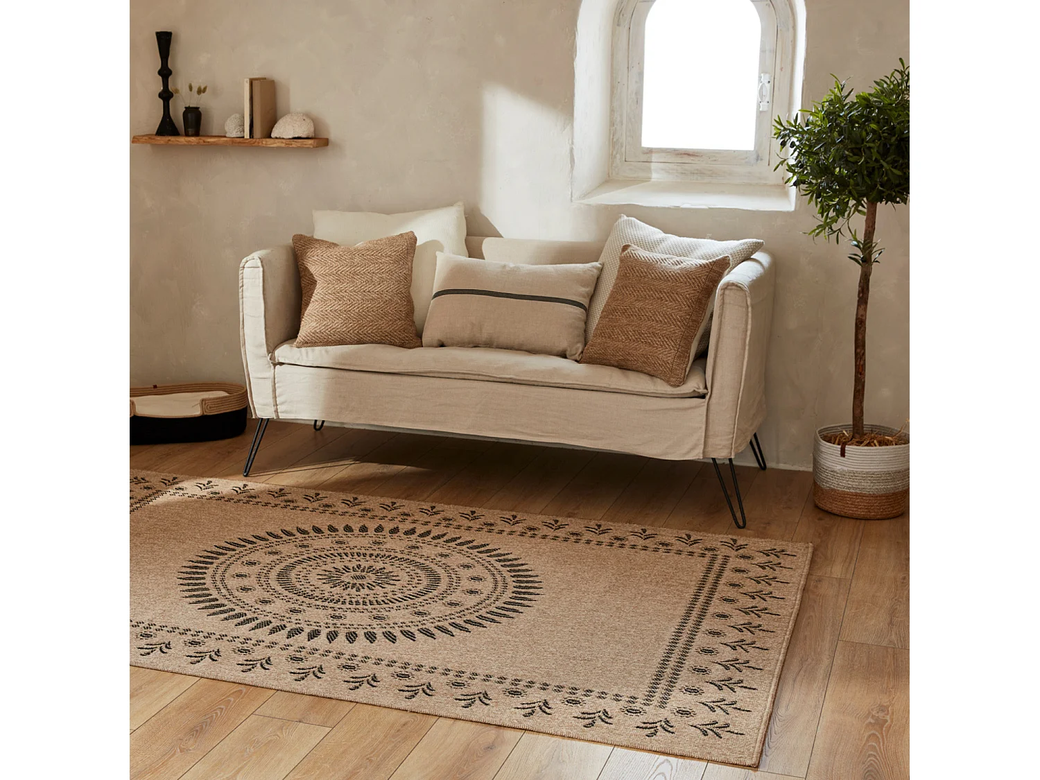 Tapis extérieur - 200x290cm - naturel - 100% polypropylène résistant aux UV - 1400 gr/m² - IZAR