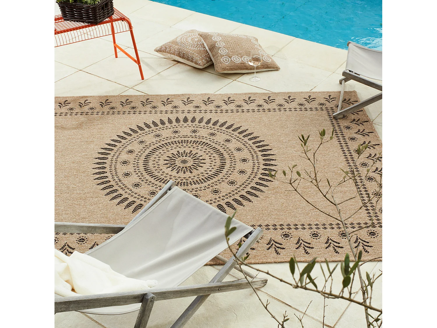 Tapis extérieur - 200x290cm - naturel - 100% polypropylène résistant aux UV - 1400 gr/m² - IZAR