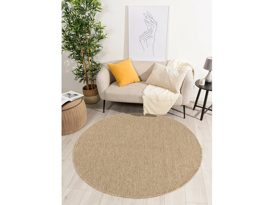 Tapis extérieur rond - 160cm - naturel - 100% polypropylène résistant aux UV - 1400 gr/m² - LYS