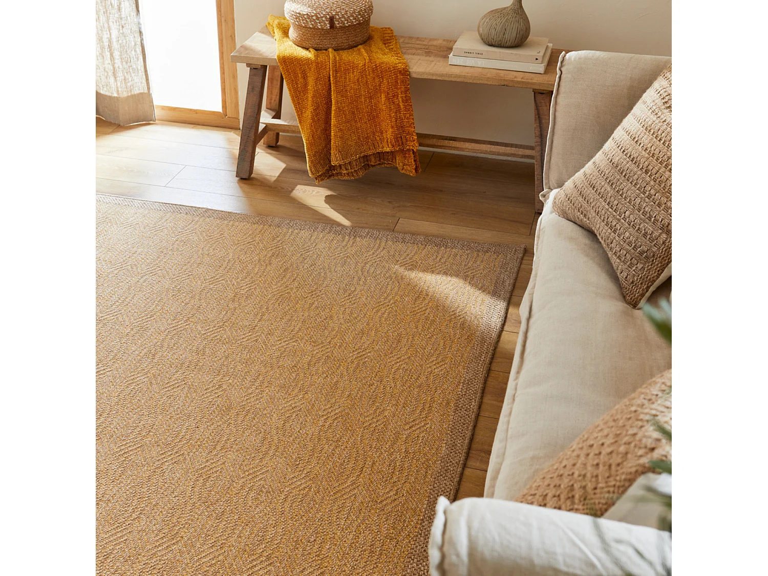 Tapis extérieur - 120x170cm - naturel - 100% polypropylène résistant aux UV - 1400 gr/m² - SLEÏA