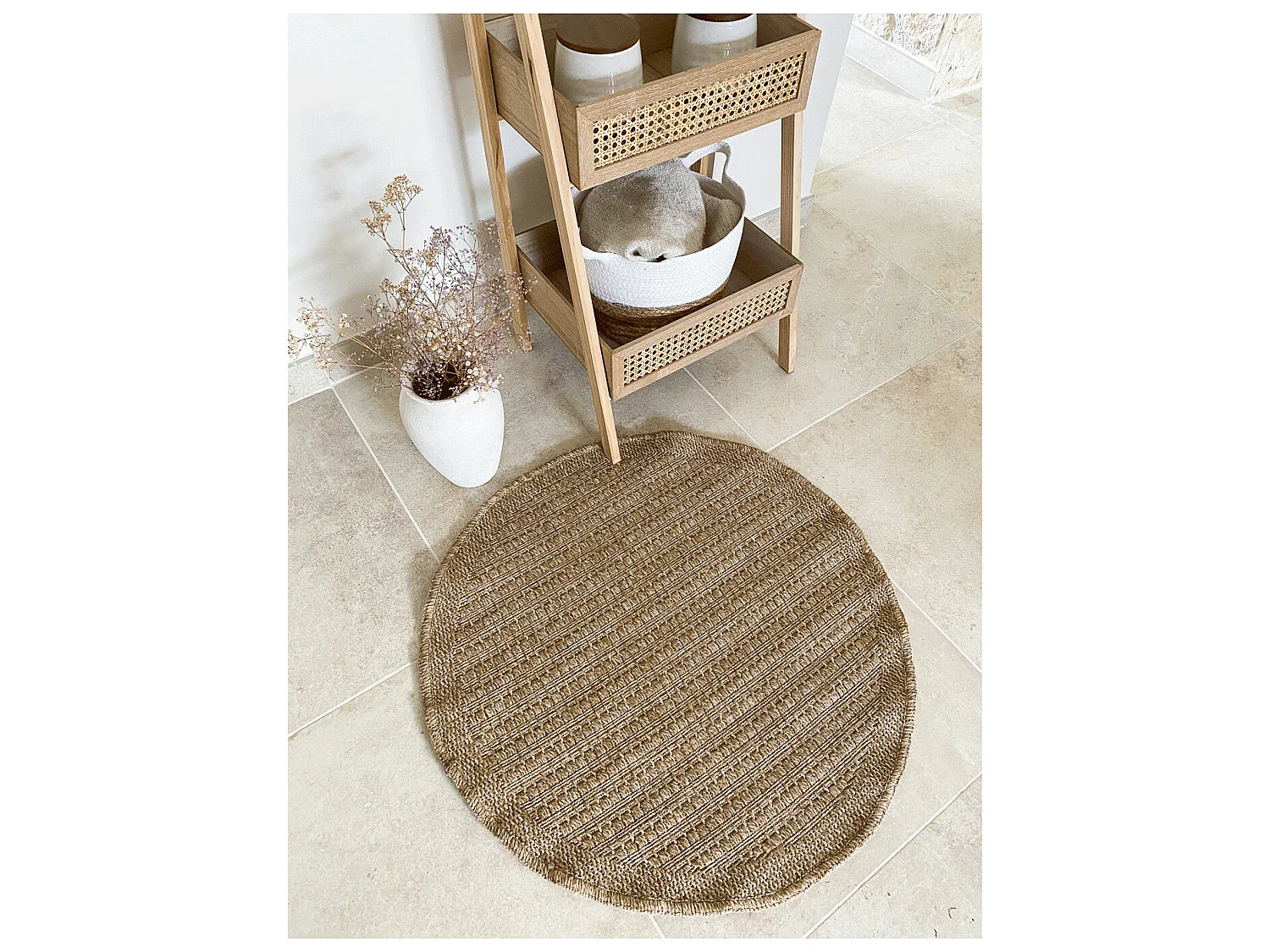 Tapis extérieur rond - 80cm - naturel - 100% polypropylène résistant aux UV - 1400 gr/m² - EDEN