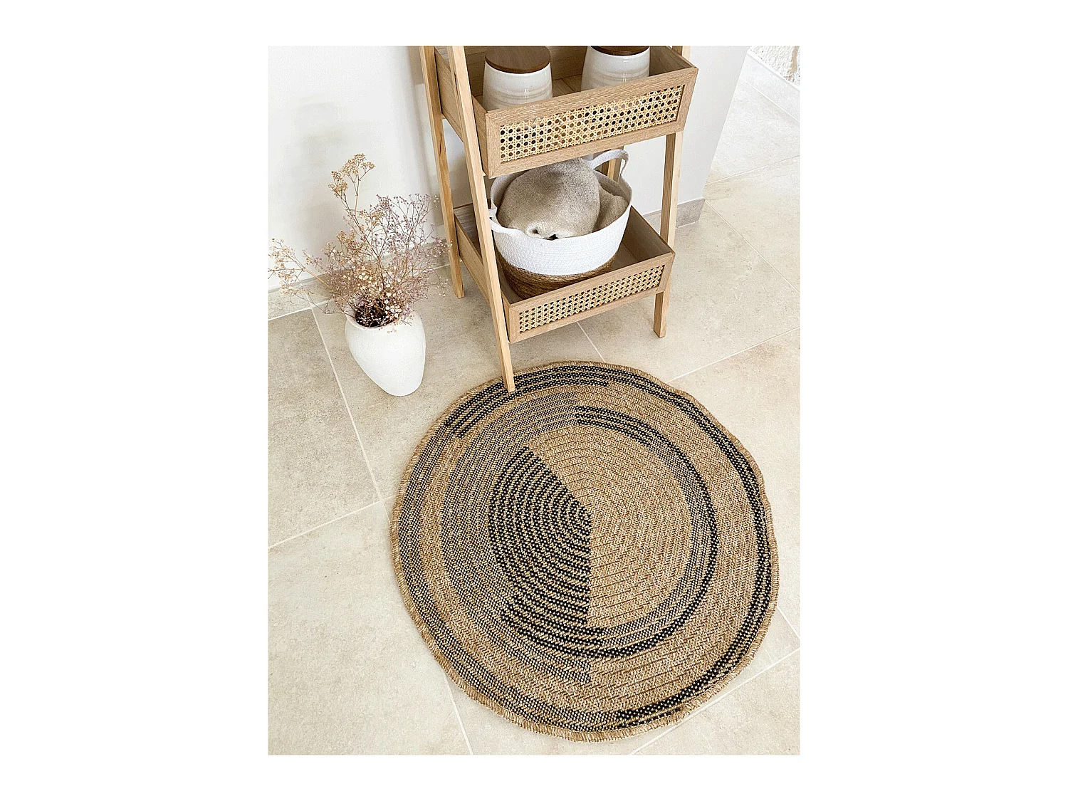 Tapis extérieur rond - 80cm - naturel - 100% polypropylène résistant aux UV - 1400 gr/m² - CORA