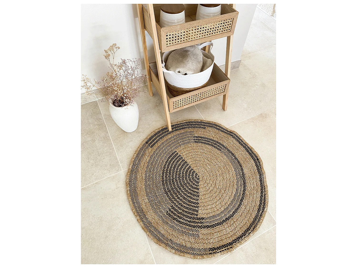 Tapis extérieur rond - 80cm - naturel - 100% polypropylène résistant aux UV - 1400 gr/m² - CORA