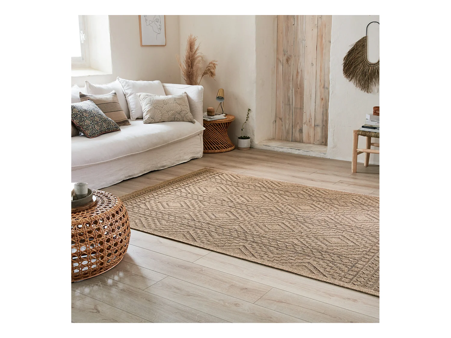Tapis extérieur - 160x230cm - naturel - 100% polypropylène résistant aux UV - 1400 gr/m² - CASSI