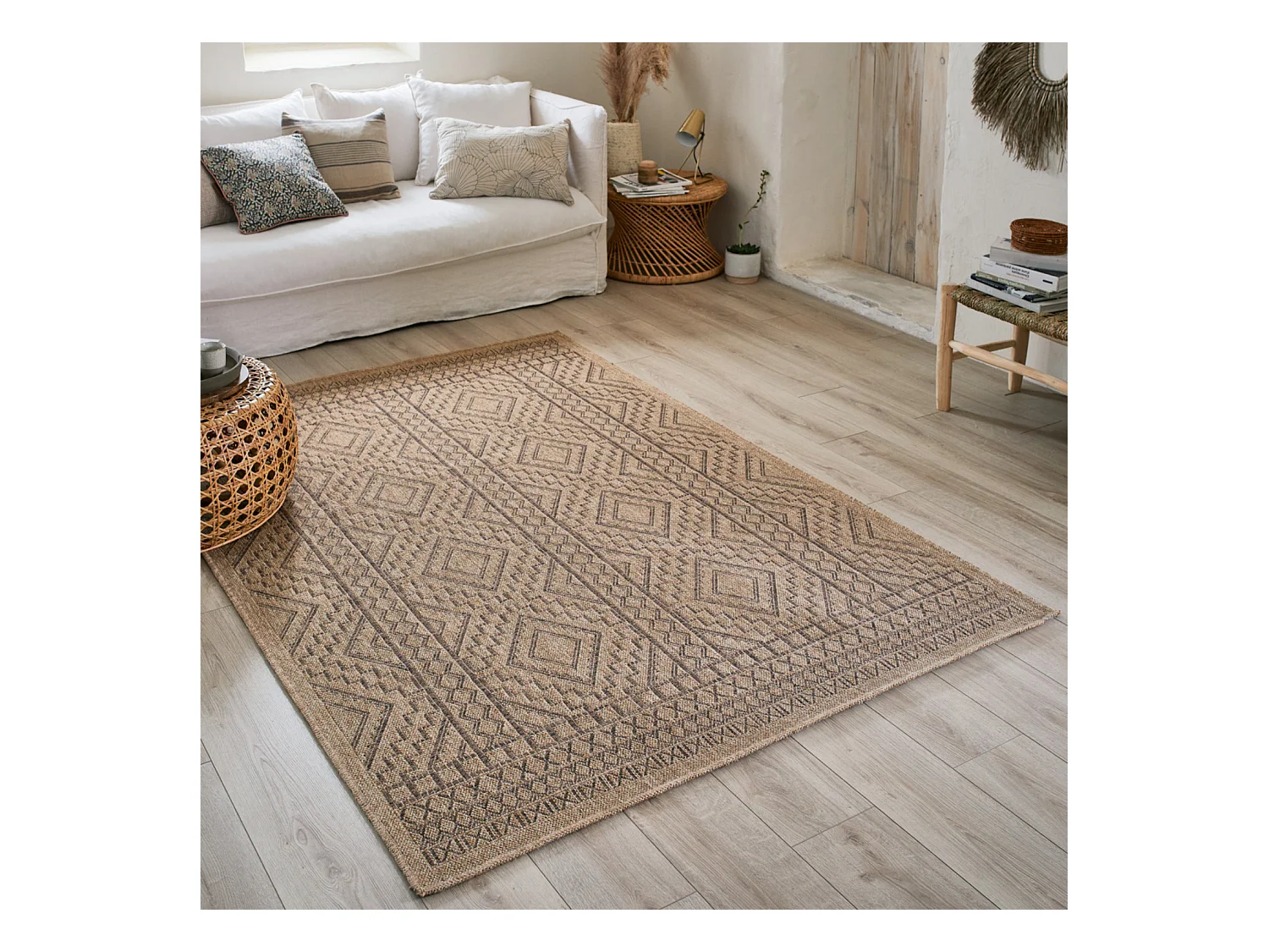 Tapis extérieur - 160x230cm - naturel - 100% polypropylène résistant aux UV - 1400 gr/m² - CASSI
