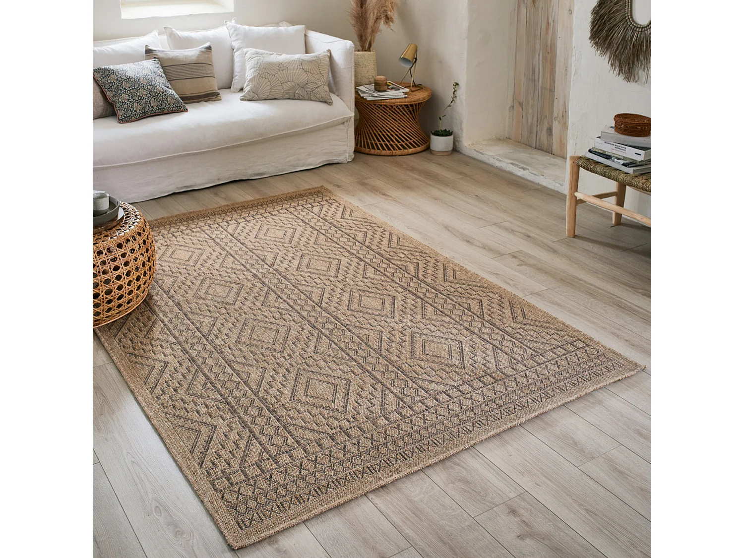 Tapis extérieur - 160x230cm - naturel - 100% polypropylène résistant aux UV - 1400 gr/m² - CASSI