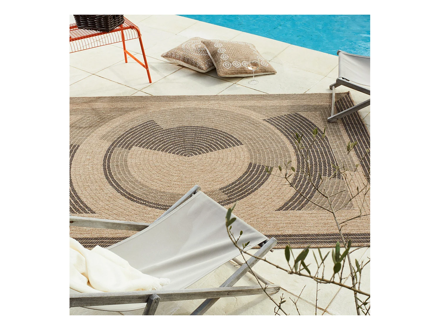 Tapis extérieur - 120x170cm - naturel - 100% polypropylène résistant aux UV - 1400 gr/m² - CORA