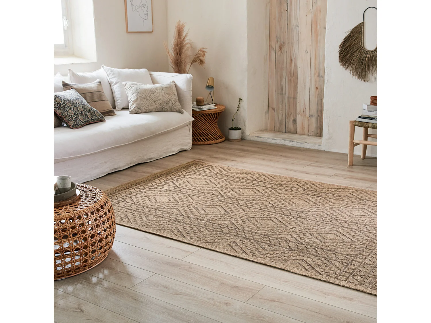 Tapis extérieur - 120x170cm - naturel - 100% polypropylène résistant aux UV - 1400 gr/m² - CASSI