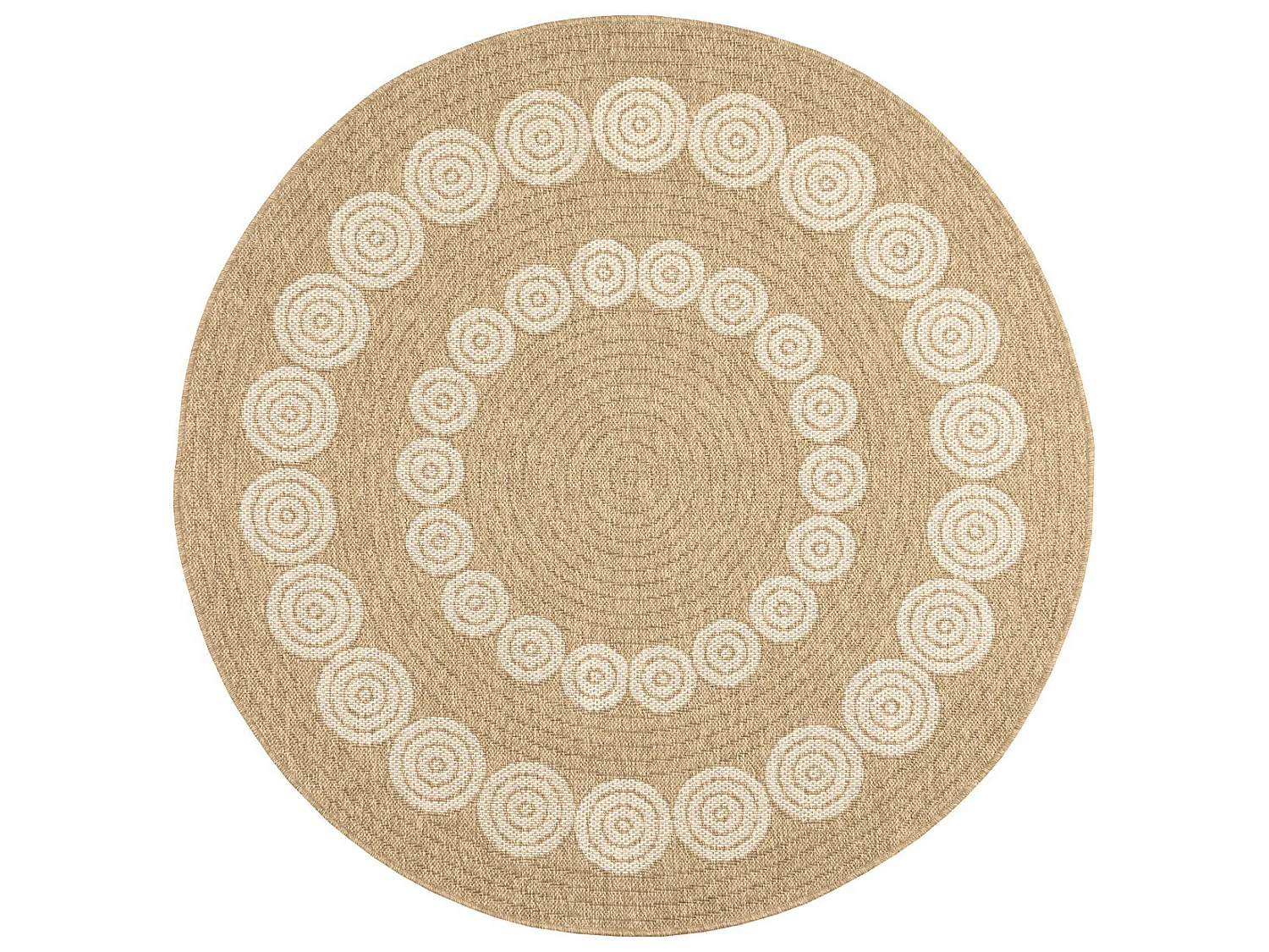 Tapis extérieur rond - 160cm - naturel - 100% polypropylène résistant aux UV - 1400 gr/m² - LIAK