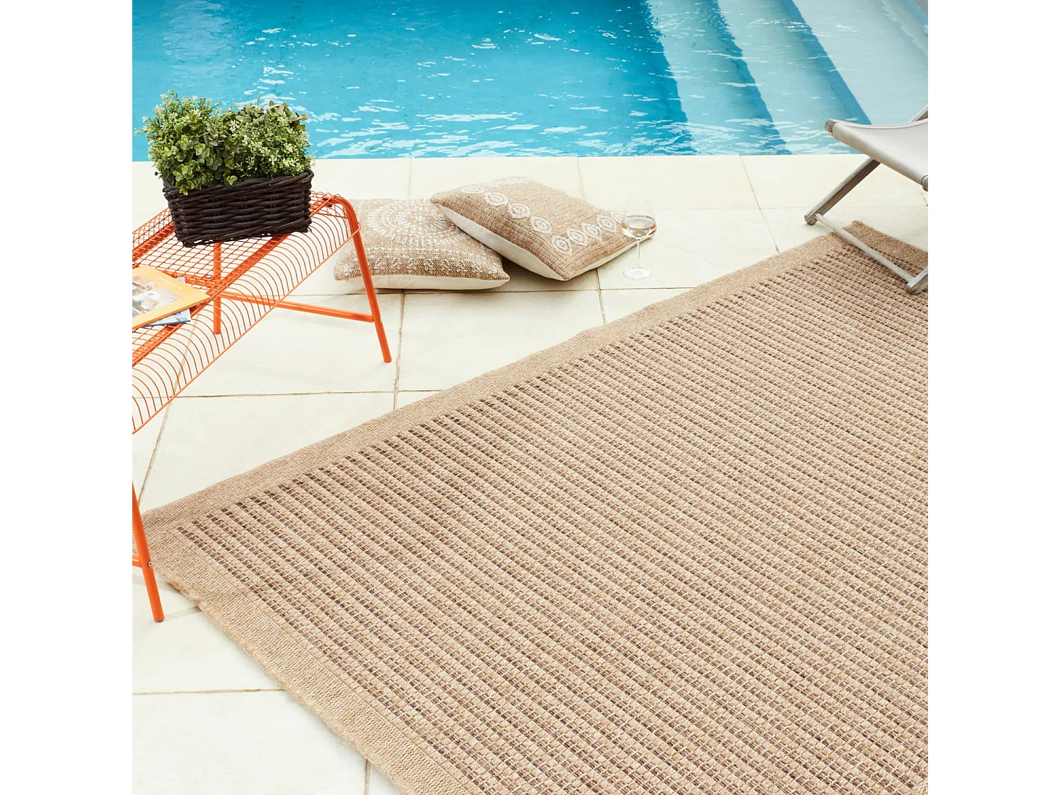 Tapis extérieur - 120x170cm - naturel - 100% polypropylène résistant aux UV - 1400 gr/m² - KAFÉ