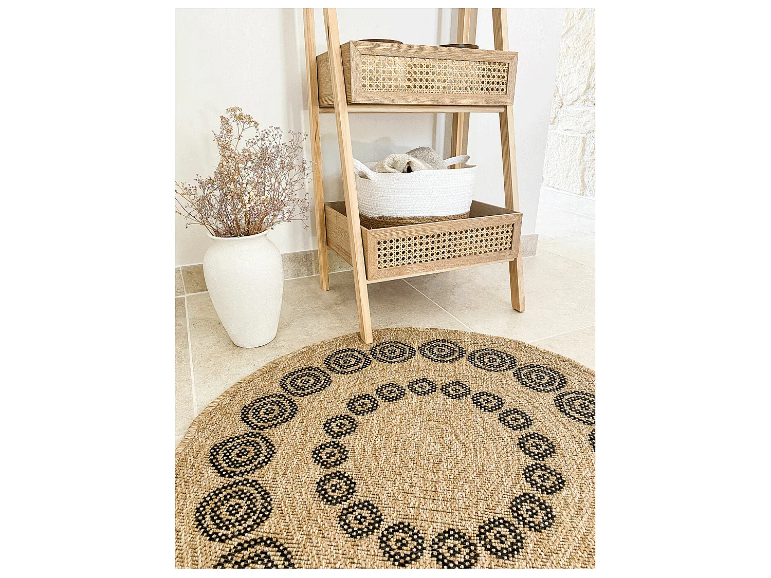 Tapis extérieur rond - 120cm - naturel - 100% polypropylène résistant aux UV - 1400 gr/m² - HOYA