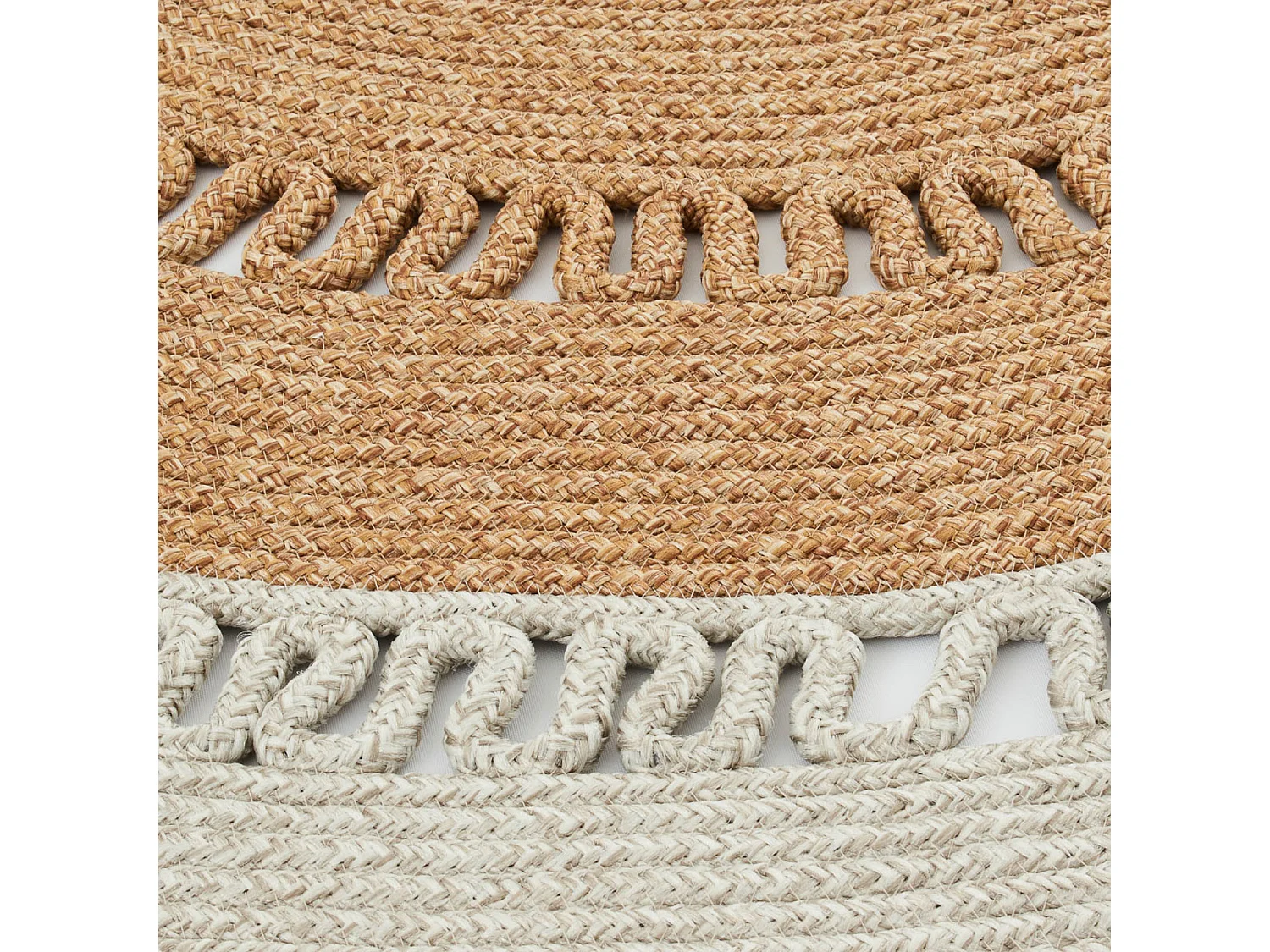 Tapis extérieur rond - 120cm - naturel - 100% polypropylène résistant aux UV - Tissé à la main - CÔME