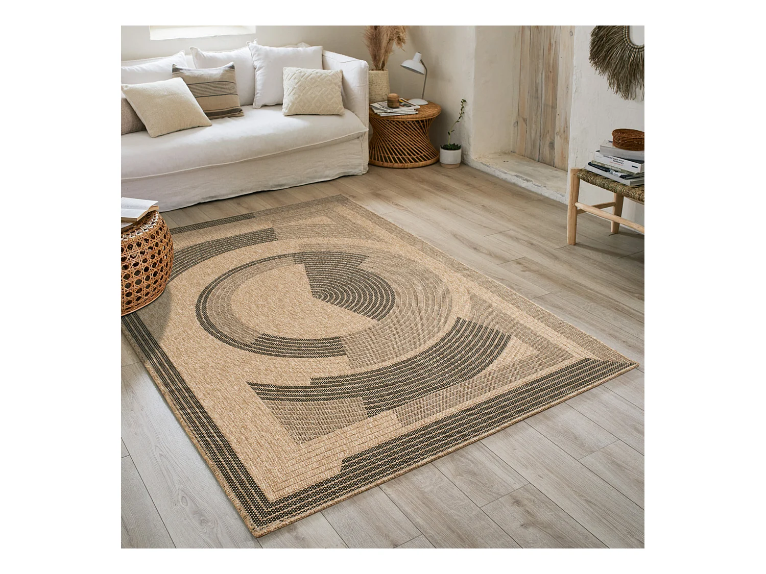 Tapis extérieur - 160x230cm - naturel - 100% polypropylène résistant aux UV - 1400 gr/m² - CORA