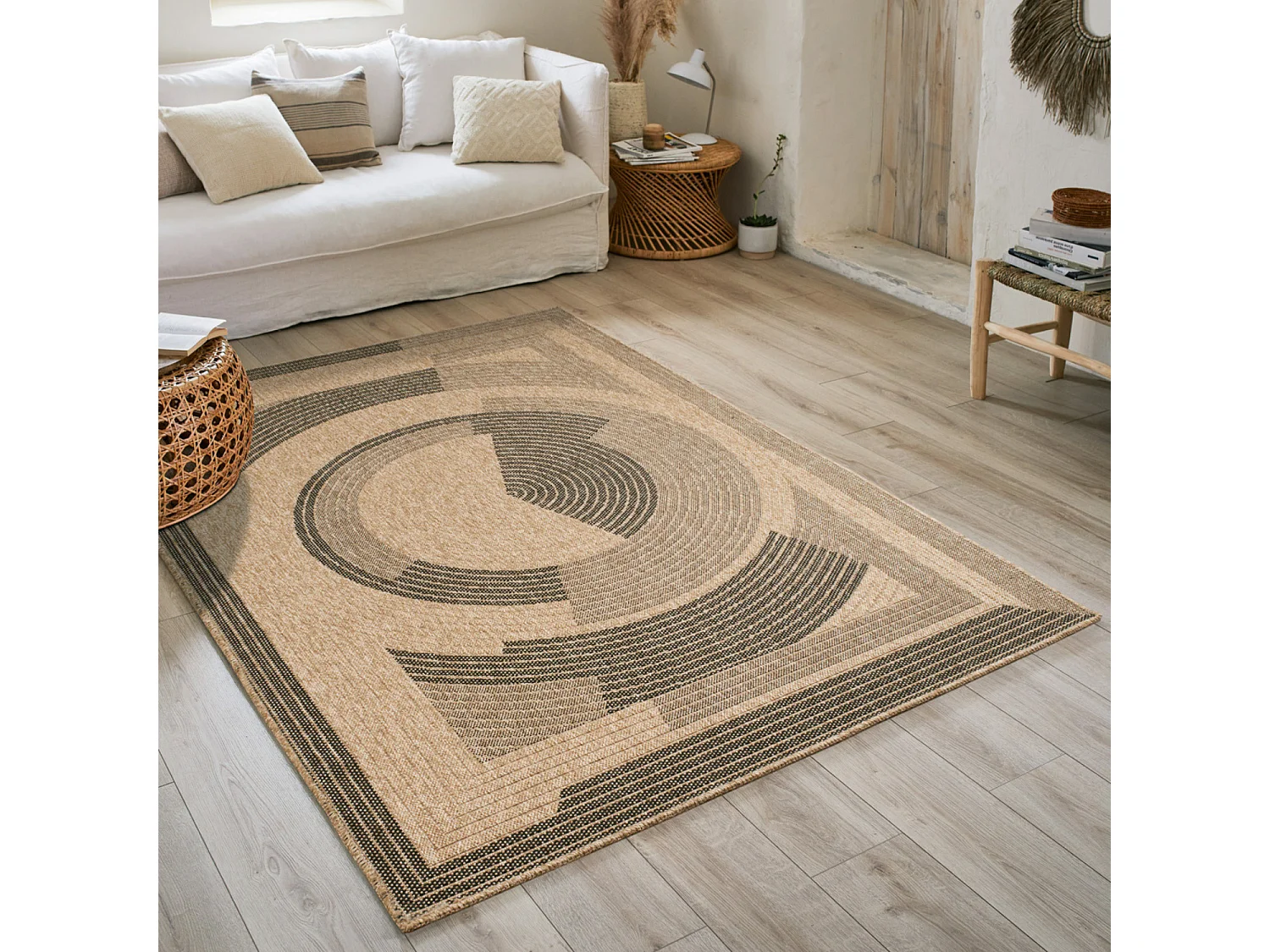 Tapis extérieur - 160x230cm - naturel - 100% polypropylène résistant aux UV - 1400 gr/m² - CORA