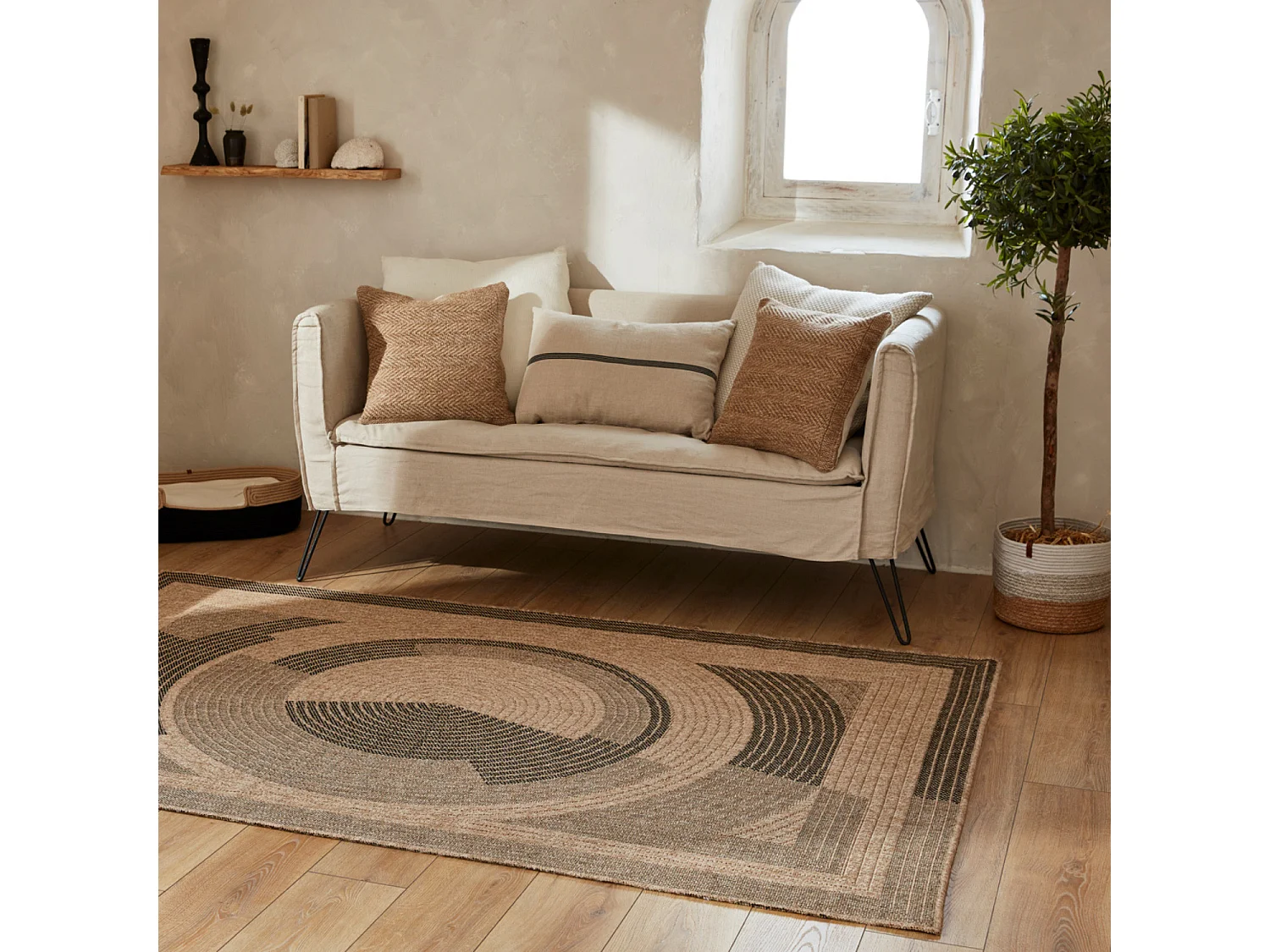 Tapis extérieur - 160x230cm - naturel - 100% polypropylène résistant aux UV - 1400 gr/m² - CORA