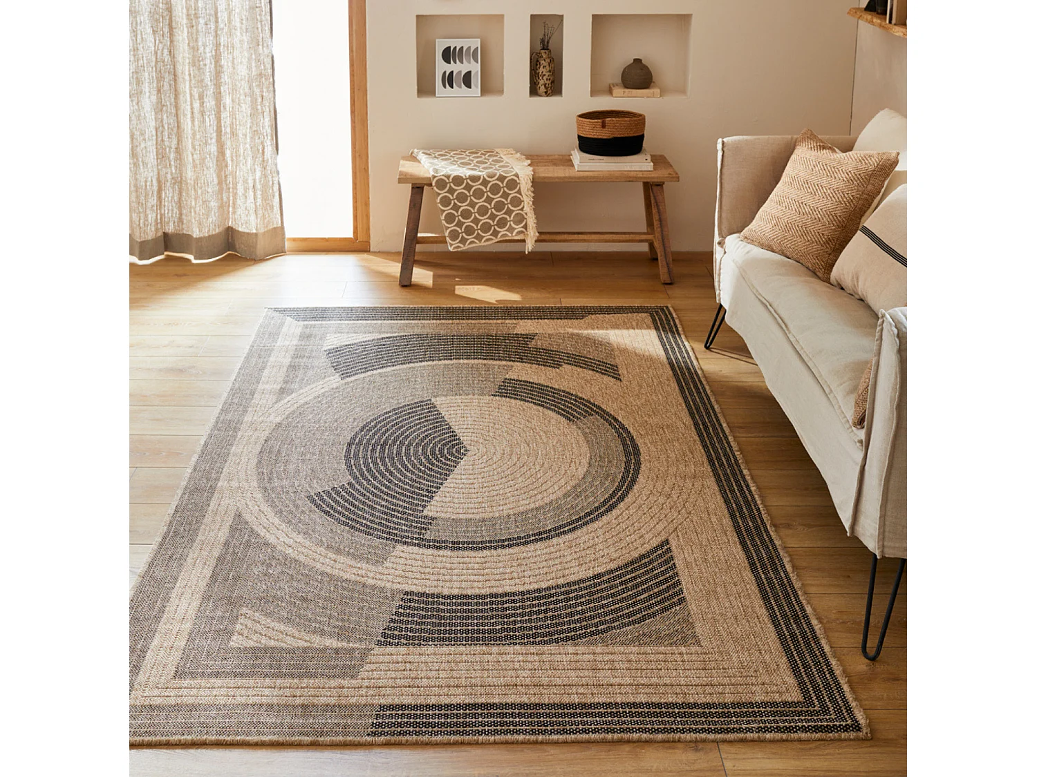 Tapis extérieur - 160x230cm - naturel - 100% polypropylène résistant aux UV - 1400 gr/m² - CORA