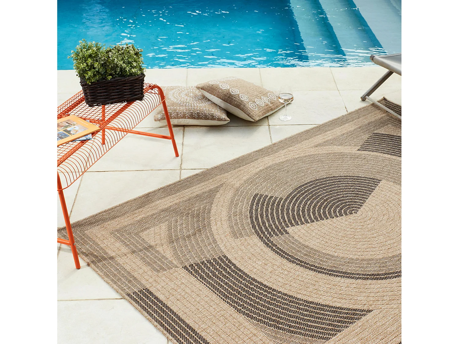 Tapis extérieur - 160x230cm - naturel - 100% polypropylène résistant aux UV - 1400 gr/m² - CORA