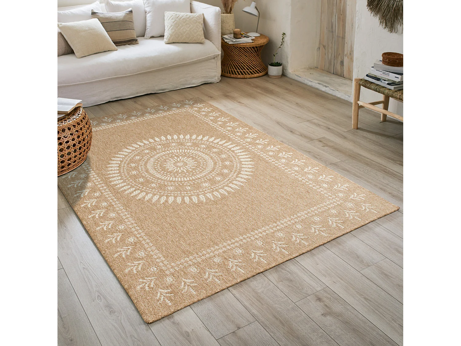 Tapis extérieur - 120x170cm - naturel - 100% polypropylène résistant aux UV - 1400 gr/m² - PAVOT