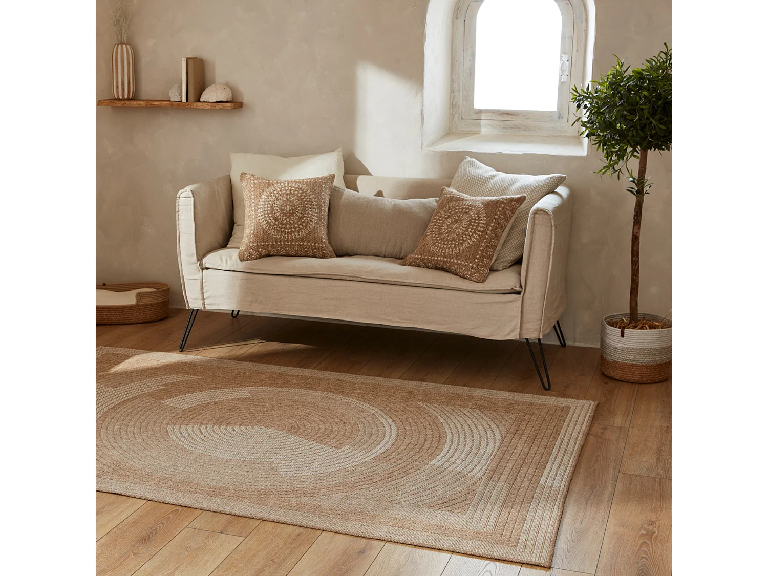 Tapis extérieur - 120x170cm - naturel - 100% polypropylène résistant aux UV - 1400 gr/m² - OXANA