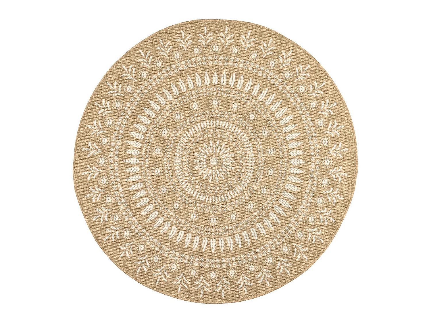 Tapis extérieur rond - 120cm - naturel - 100% polypropylène résistant aux UV - 1400 gr/m² - PAVOT