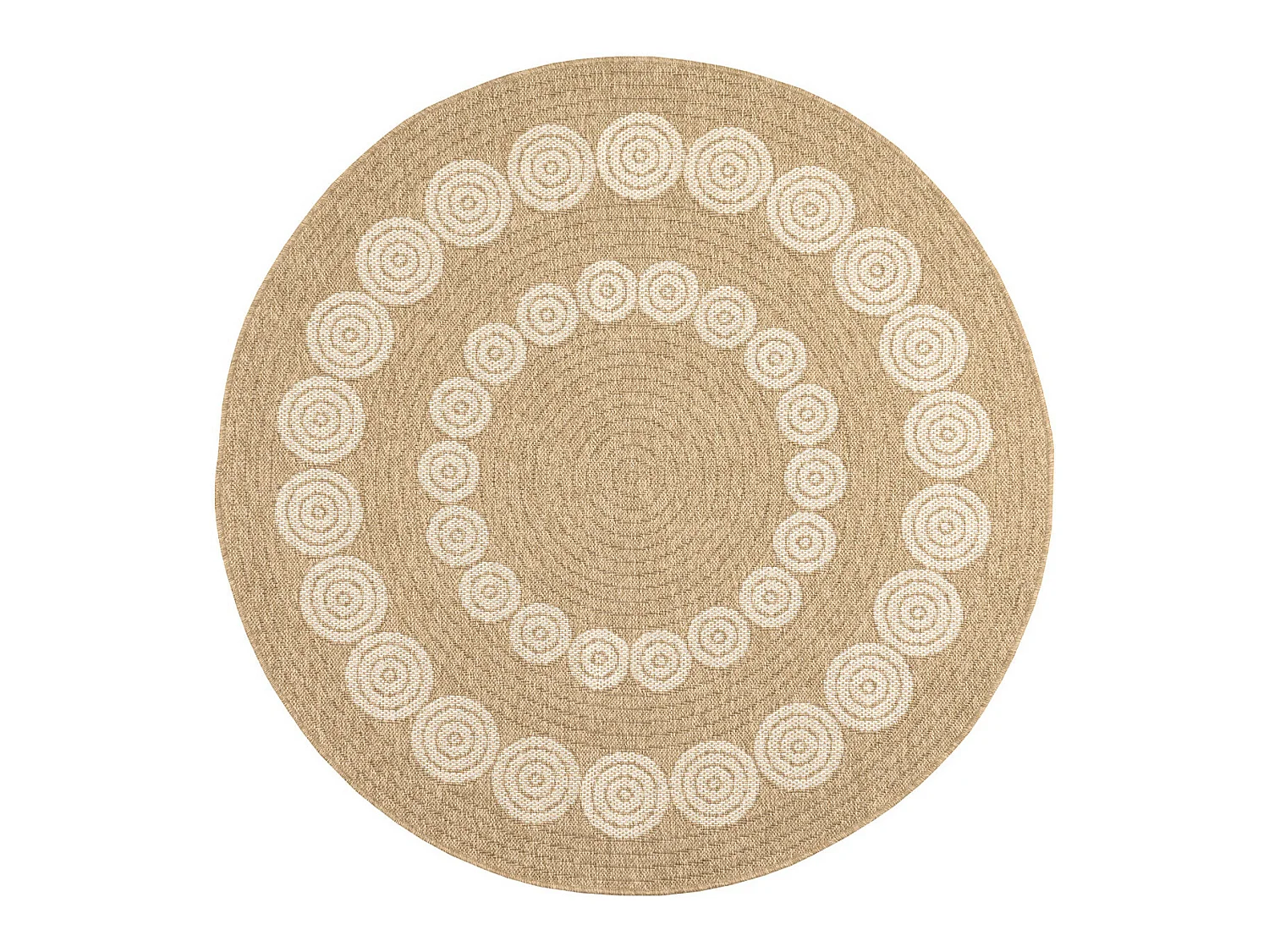 Tapis extérieur rond - 120cm - naturel - 100% polypropylène résistant aux UV - 1400 gr/m² - LIAK