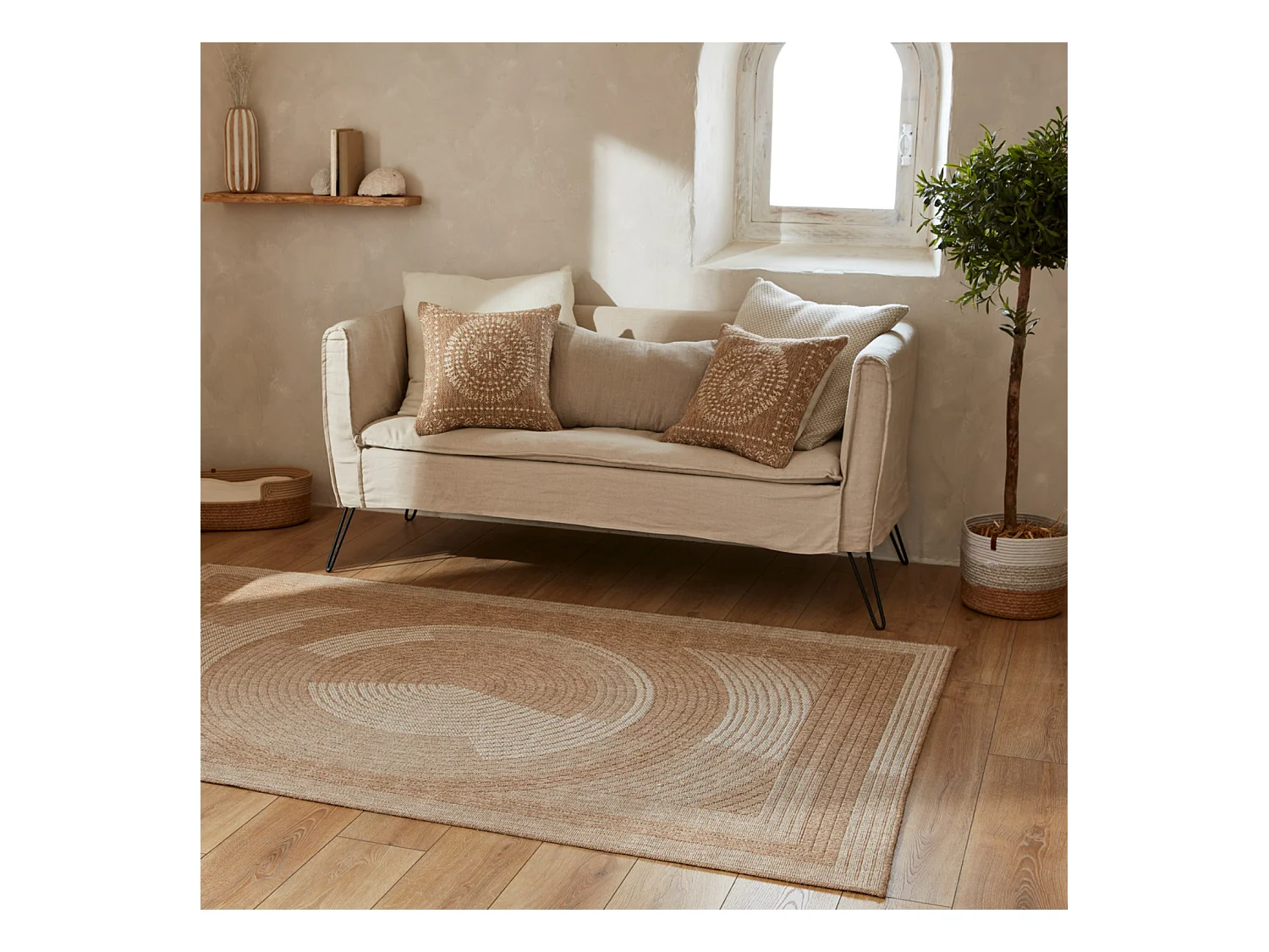 Tapis extérieur - 160x230cm - naturel - 100% polypropylène résistant aux UV - 1400 gr/m² - OXANA