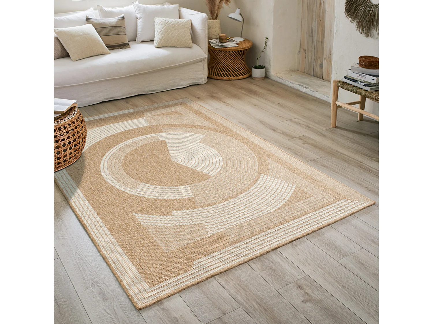 Tapis extérieur - 160x230cm - naturel - 100% polypropylène résistant aux UV - 1400 gr/m² - OXANA