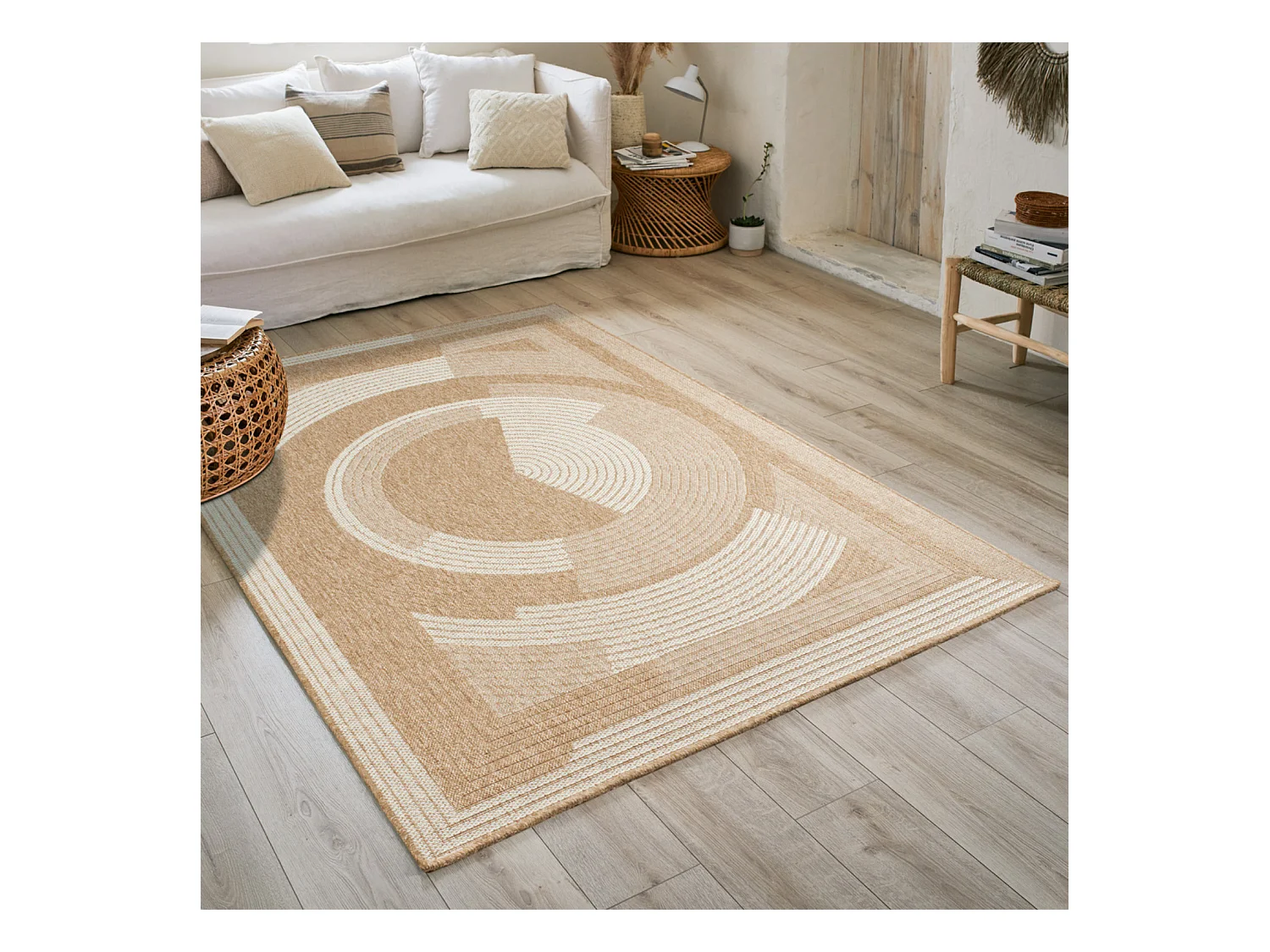 Tapis extérieur - 200x290cm - naturel - 100% polypropylène résistant aux UV - 1400 gr/m² - OXANA