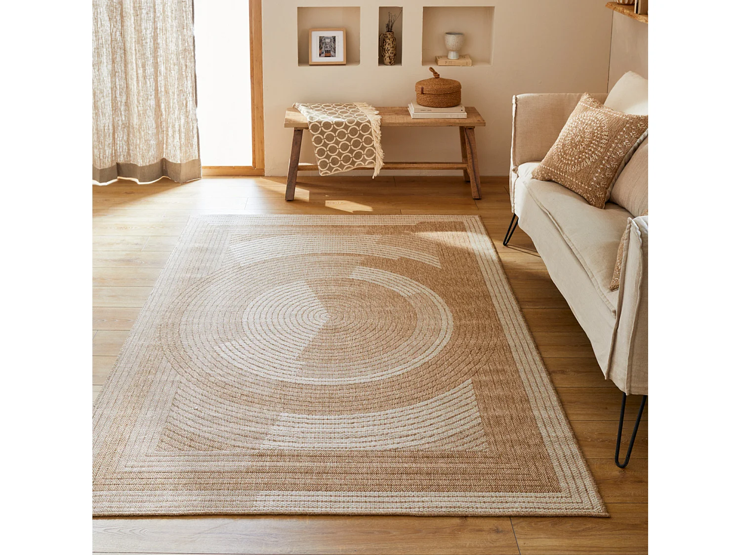 Tapis extérieur - 200x290cm - naturel - 100% polypropylène résistant aux UV - 1400 gr/m² - OXANA