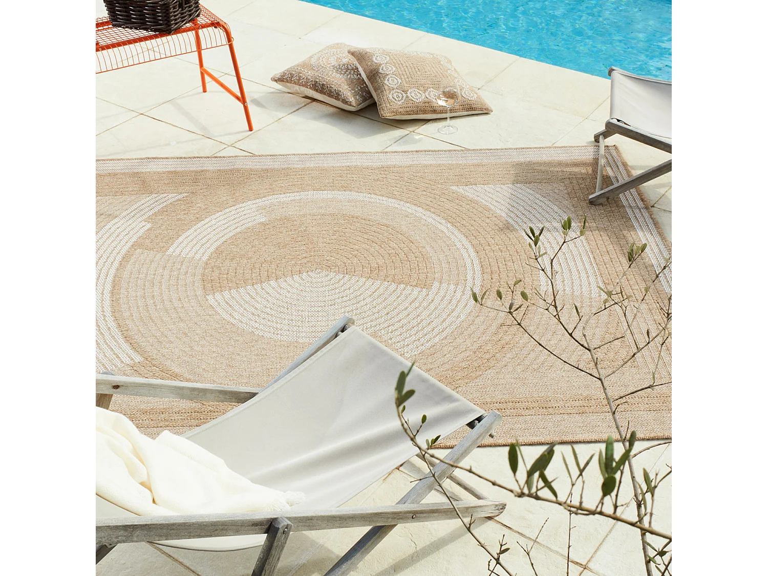 Tapis extérieur - 200x290cm - naturel - 100% polypropylène résistant aux UV - 1400 gr/m² - OXANA