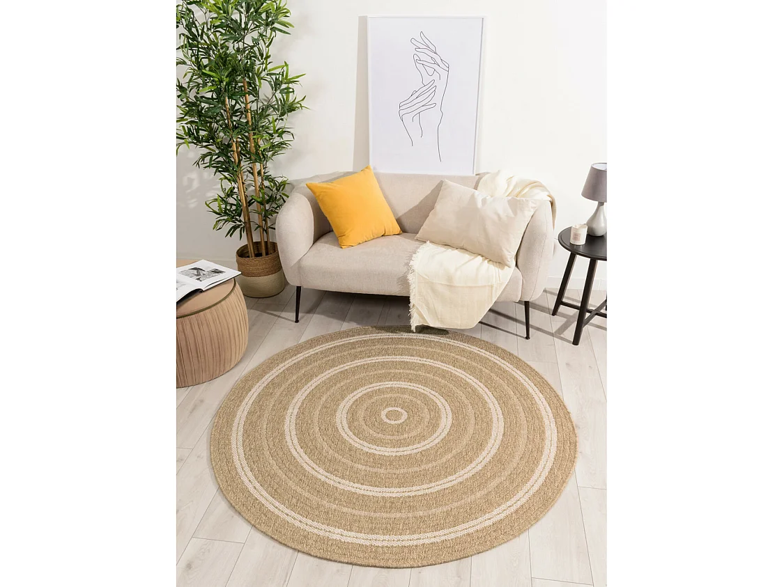 Tapis extérieur rond - 80cm - naturel - 100% polypropylène résistant aux UV - 1400 gr/m² - TYCIA