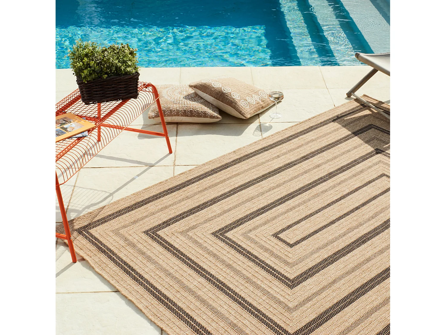 Tapis extérieur - 200x290cm - naturel - 100% polypropylène résistant aux UV - 1400 gr/m² - NOUR