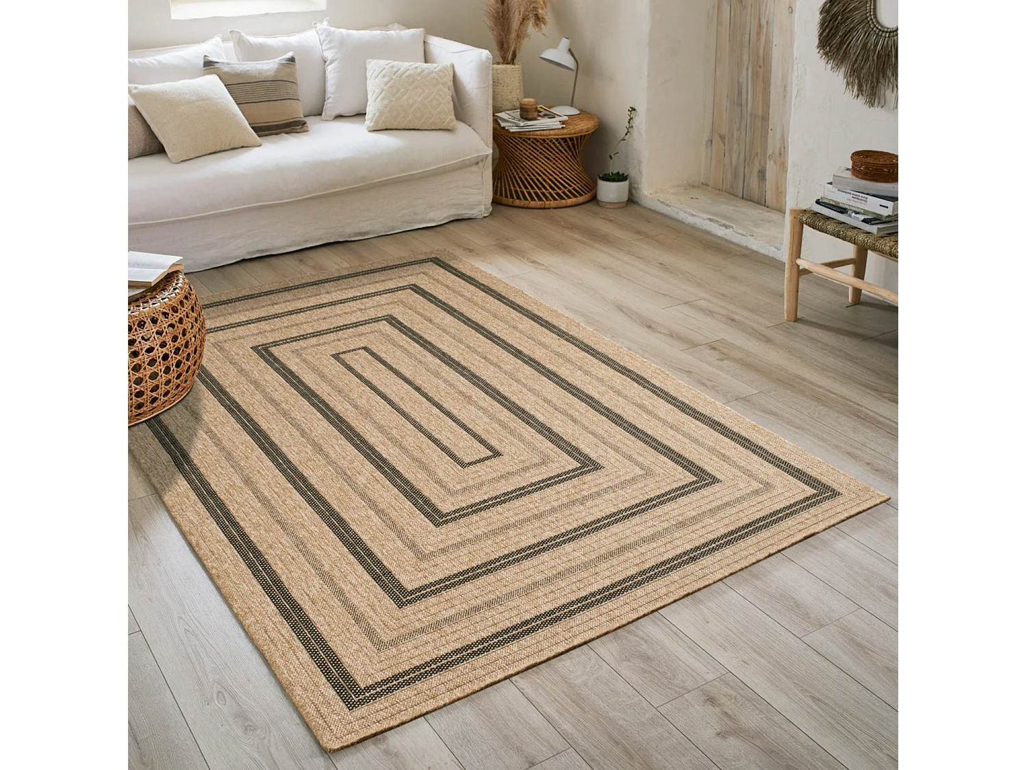 Tapis extérieur - 200x290cm - naturel - 100% polypropylène résistant aux UV - 1400 gr/m² - NOUR